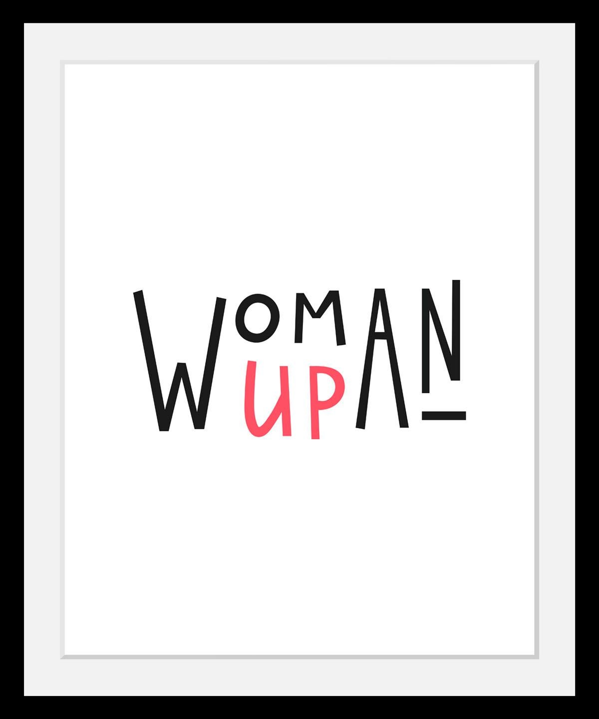 Image of queence Bild "Woman" Fashion Frau Motivationsbilder Schriftzug Schwarz-Weiss HD Premium Poster-Druck inkl. Holzrahmen