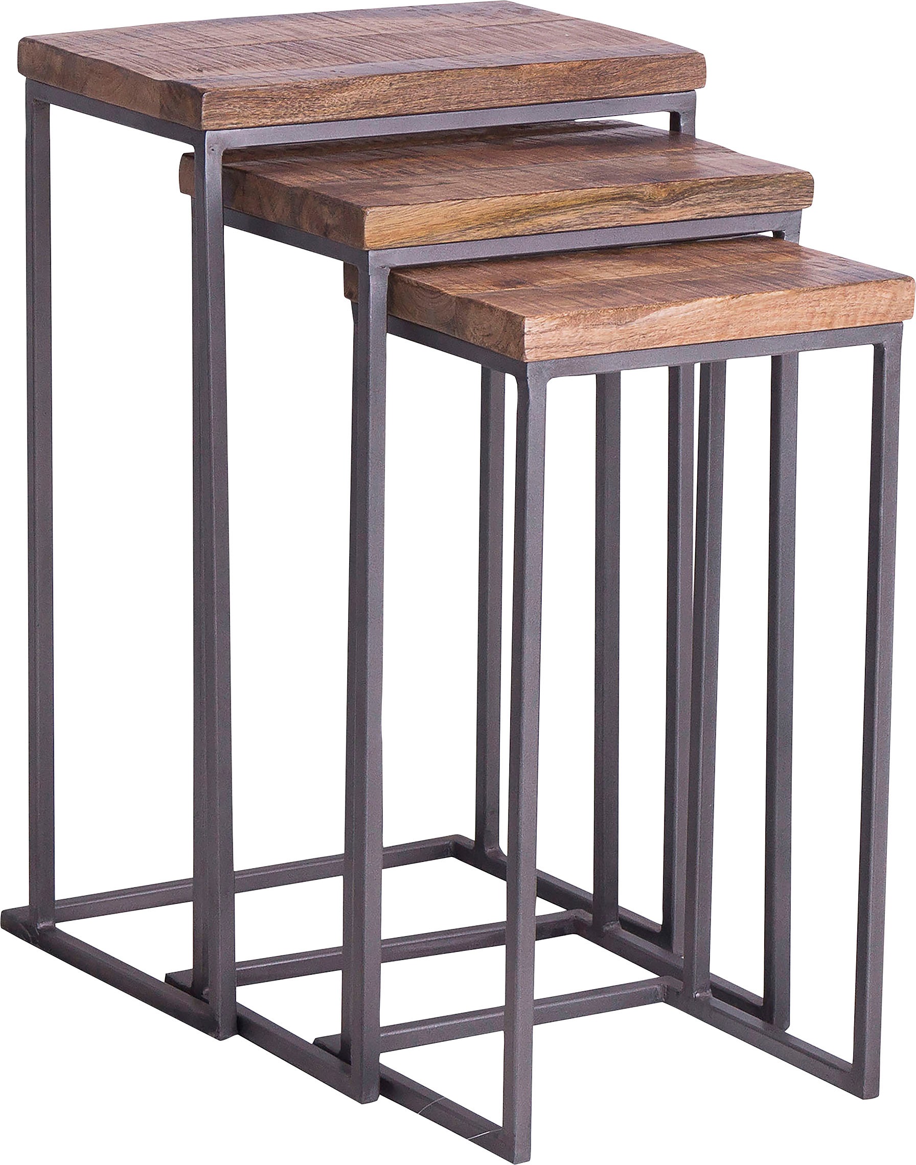 Image of byLIVING Beistelltisch »Juna«, aus Massivholz, Dreisatztisch in Parkett-Optik bei Ackermann Versand Schweiz