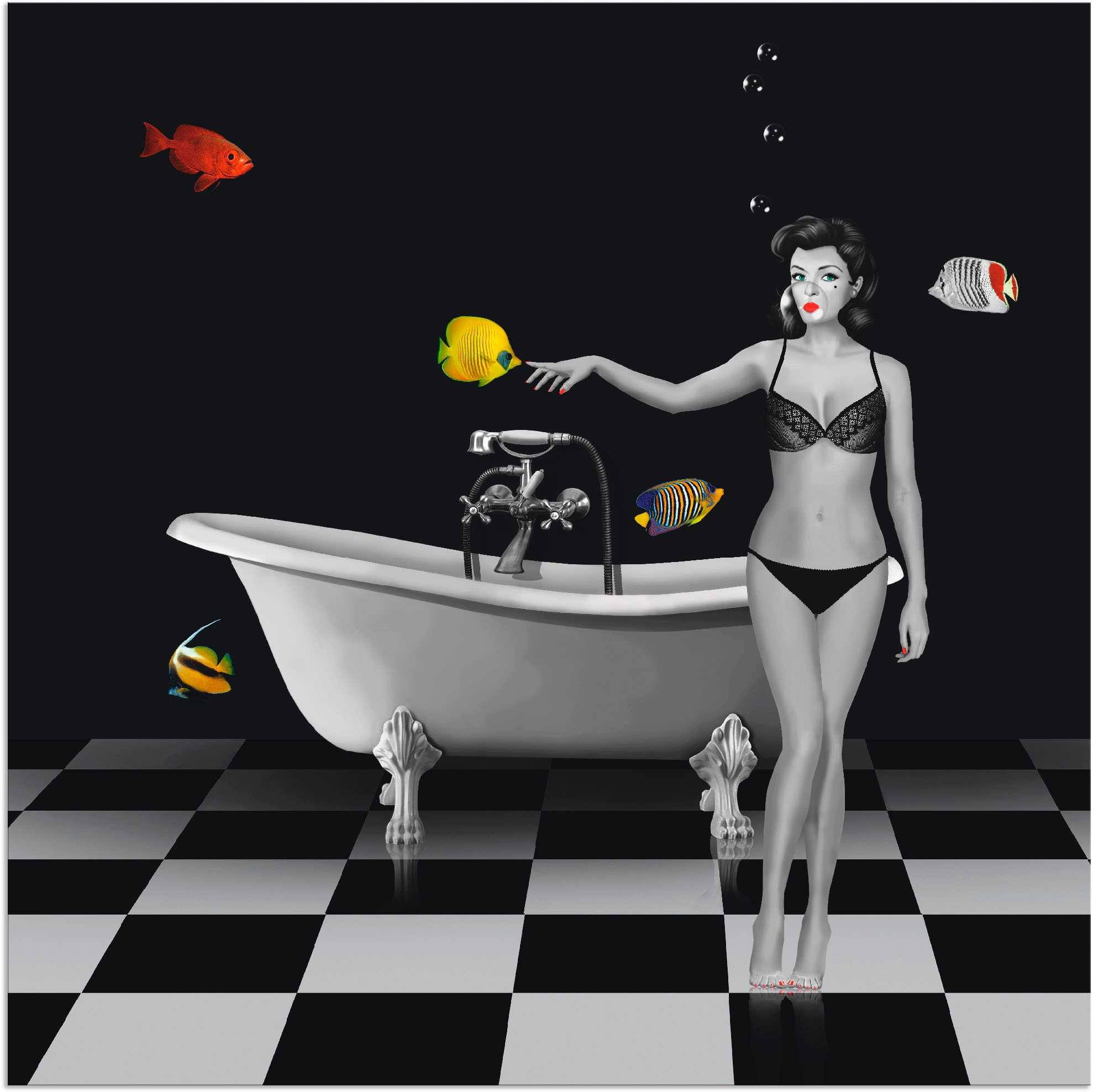Artland Wandbild »Ein St.), Alubild, kaufen Fische«, Frau, günstig Wandaufkleber Poster (1 als Badezimmer Grössen in versch. für oder Leinwandbild