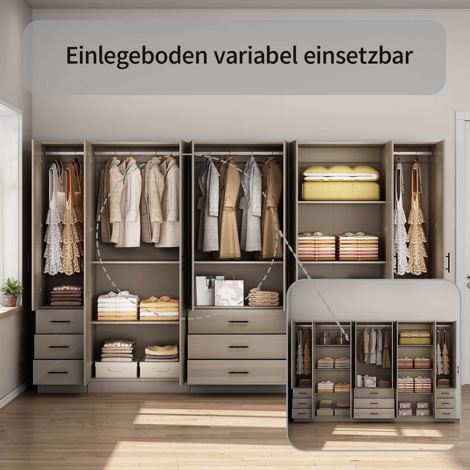 GOODproduct Kleiderschrank »Trento Schlafzimmerschrank Garderobe hochglanz« Schrank mit 8 Türen und 9 Schubladen, hochglänzende Fronten