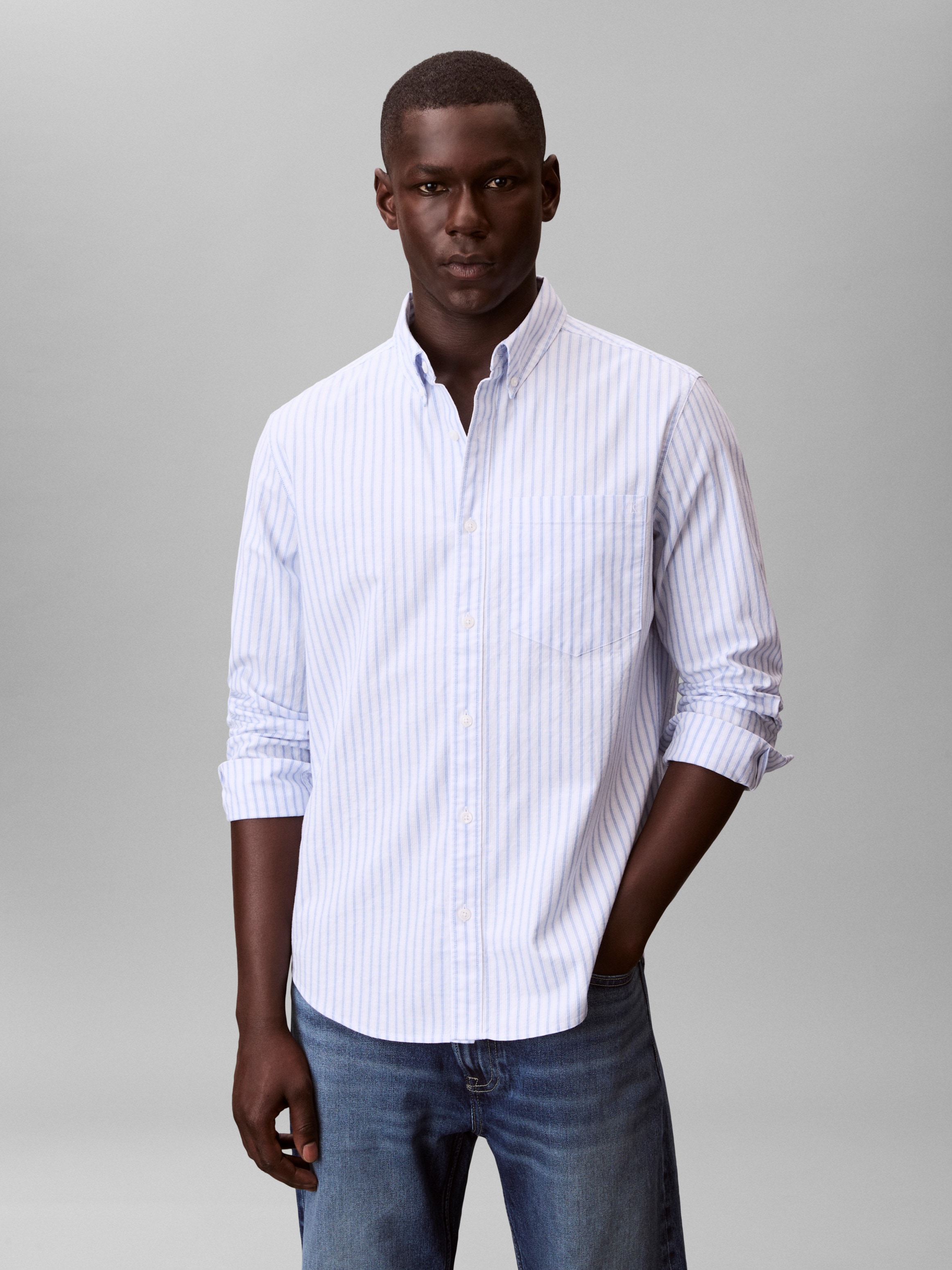 Calvin Klein Chemise à manches longues »STRIPE OXFORD CLASSIC SHIRT« coupe régulière avec col rond