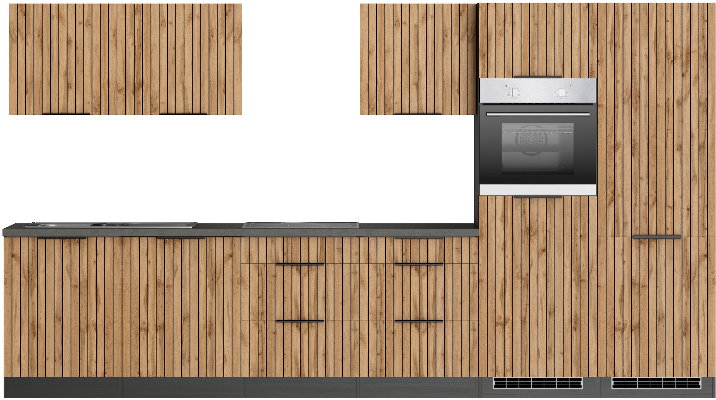 KOCHSTATION Kitchenette »KS-Lagos, Breite 360 cm, wahlweise mit E-Geräten« plaque de cuisson gaz ou induction, évier inox ou noir