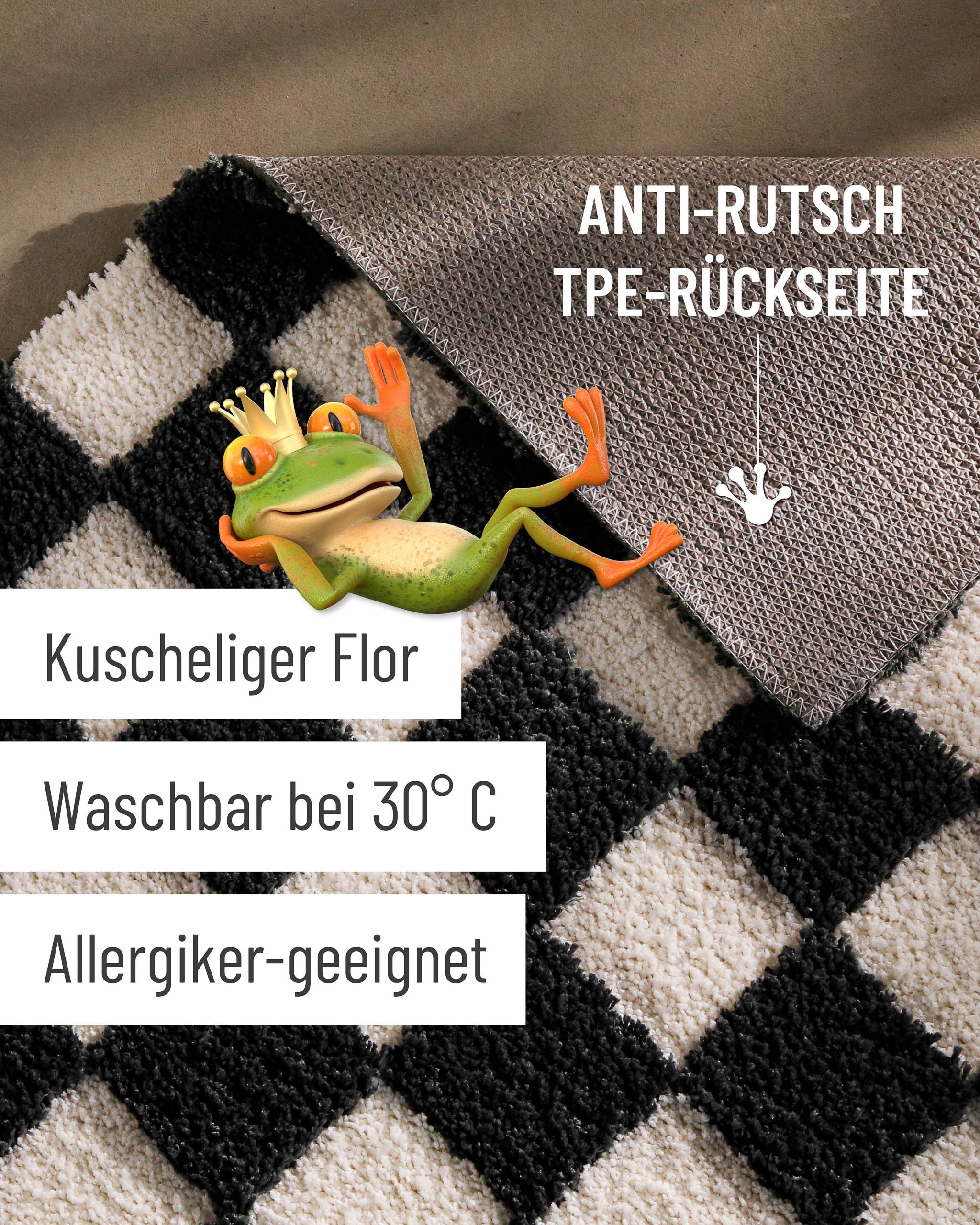 Wecon home Tapis de bain »Bobbi« Höhe 25 mm Badteppich, Schachbrett-Design, weich, rutschhemmend, waschbar