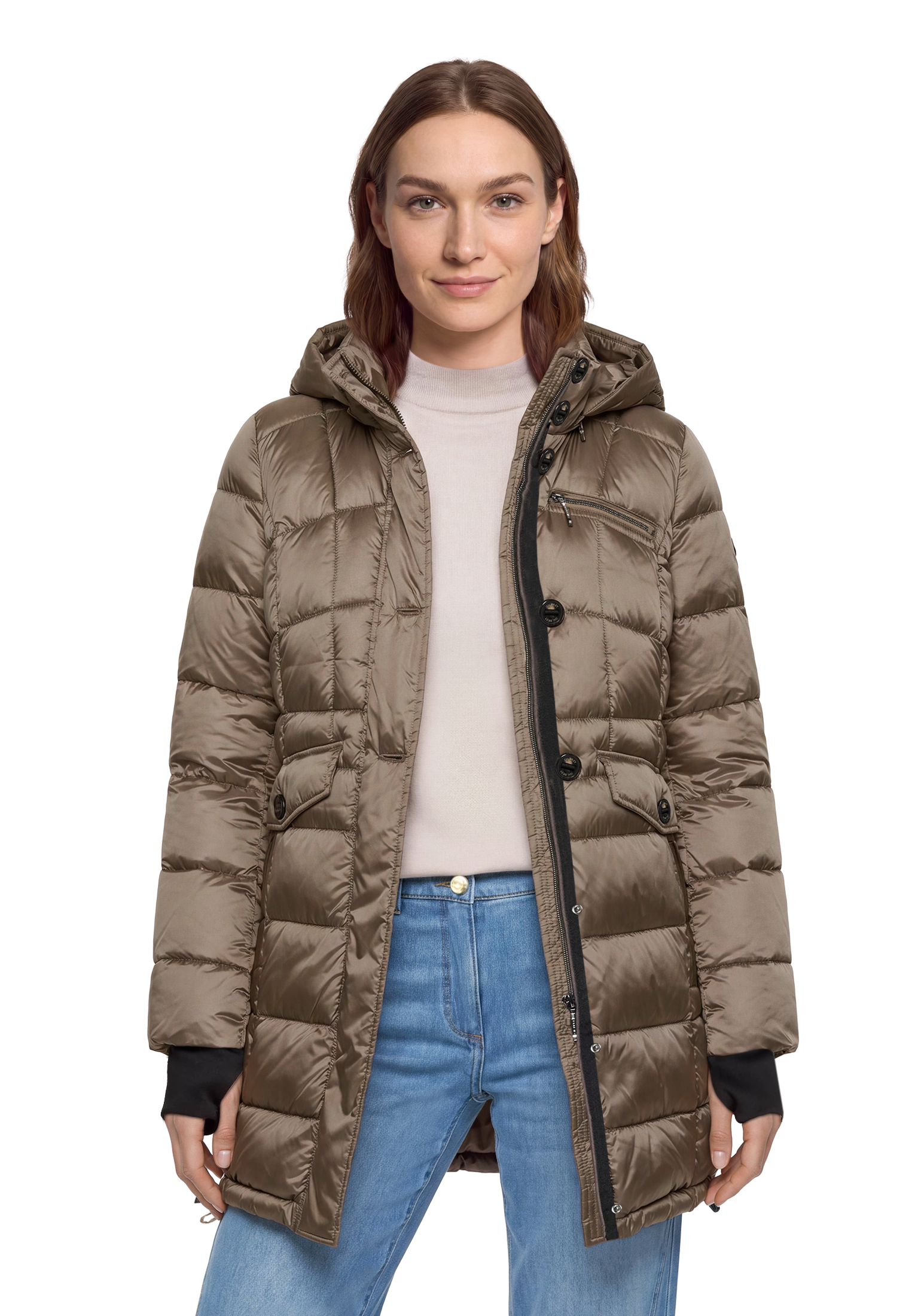 Gil Bret Manteau matelassé Manteau d'hiver avec capuche amovible et fermeture éclair / patte de boutonnage