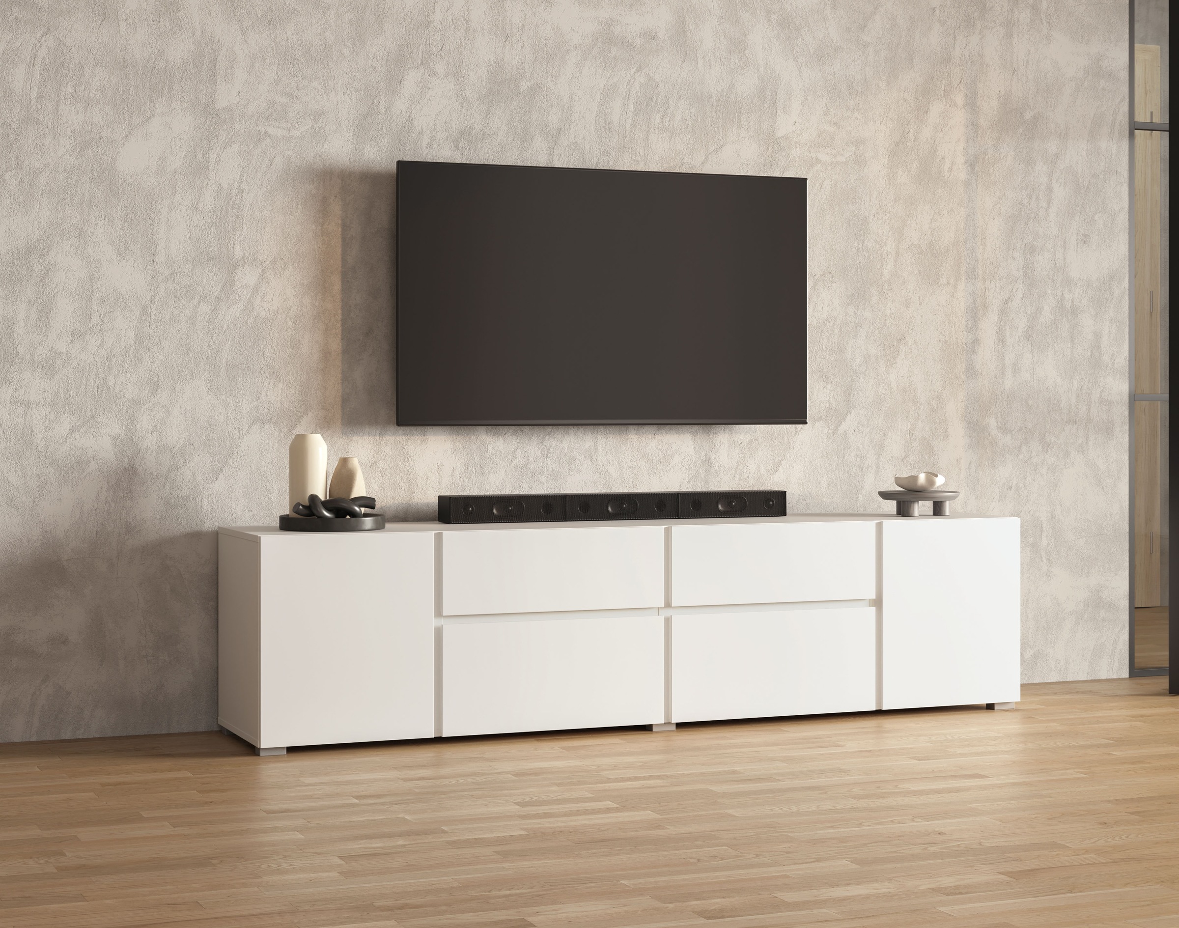 Image of GOODproduct Lowboard "Metric,Breite 195cm, grifflose Lowboard 2Klappen/2Schubkästen/2Tür" TV-Schrank mit viel Stauraum, TV-Board