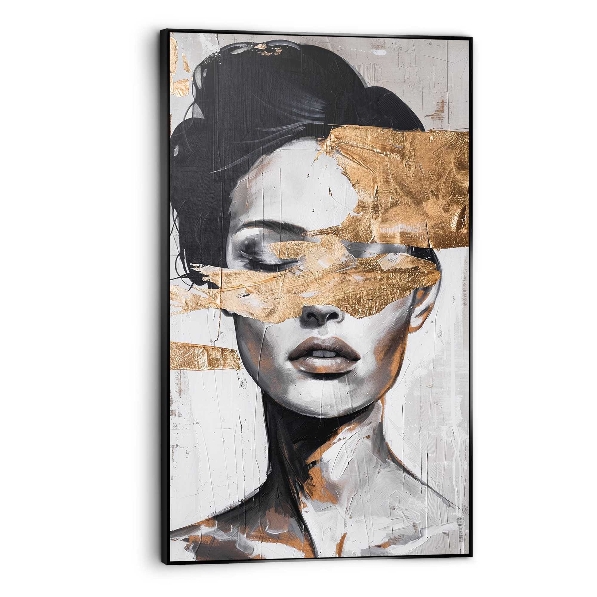 Image of Reinders Wandbild "Frau mit goldfarbenem Detail" Wohnzimmer - Schwarz-Weiss - MDF - Frauen - 70x118 cm