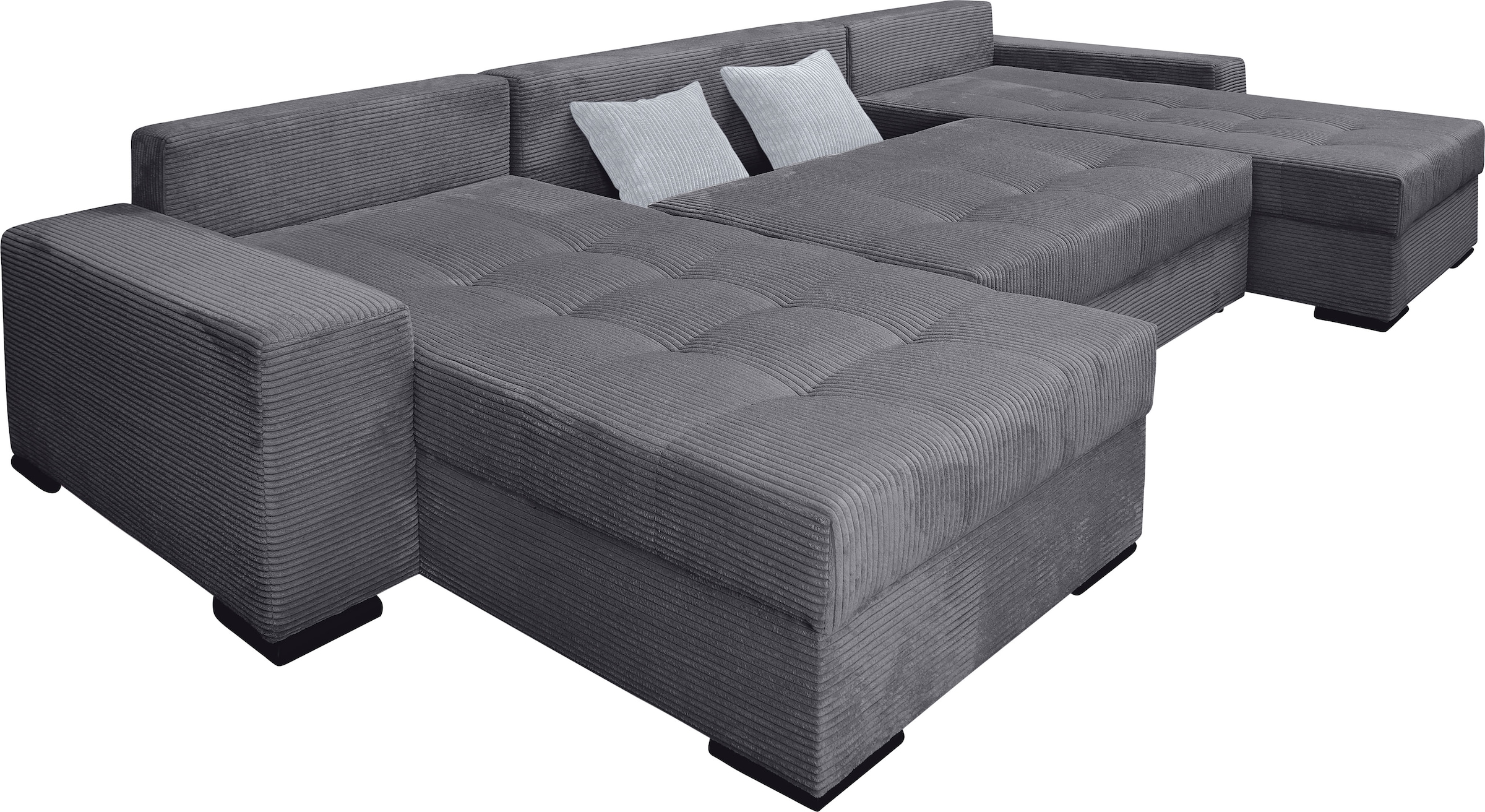 COLLECTION AB Wohnlandschaft »XL-Josy U-Form, Breite 313 cm, Cord-/Mix«, inkl. Bettfunktion, Bettkasten, mit 4 gleich grossen Rückenkissen