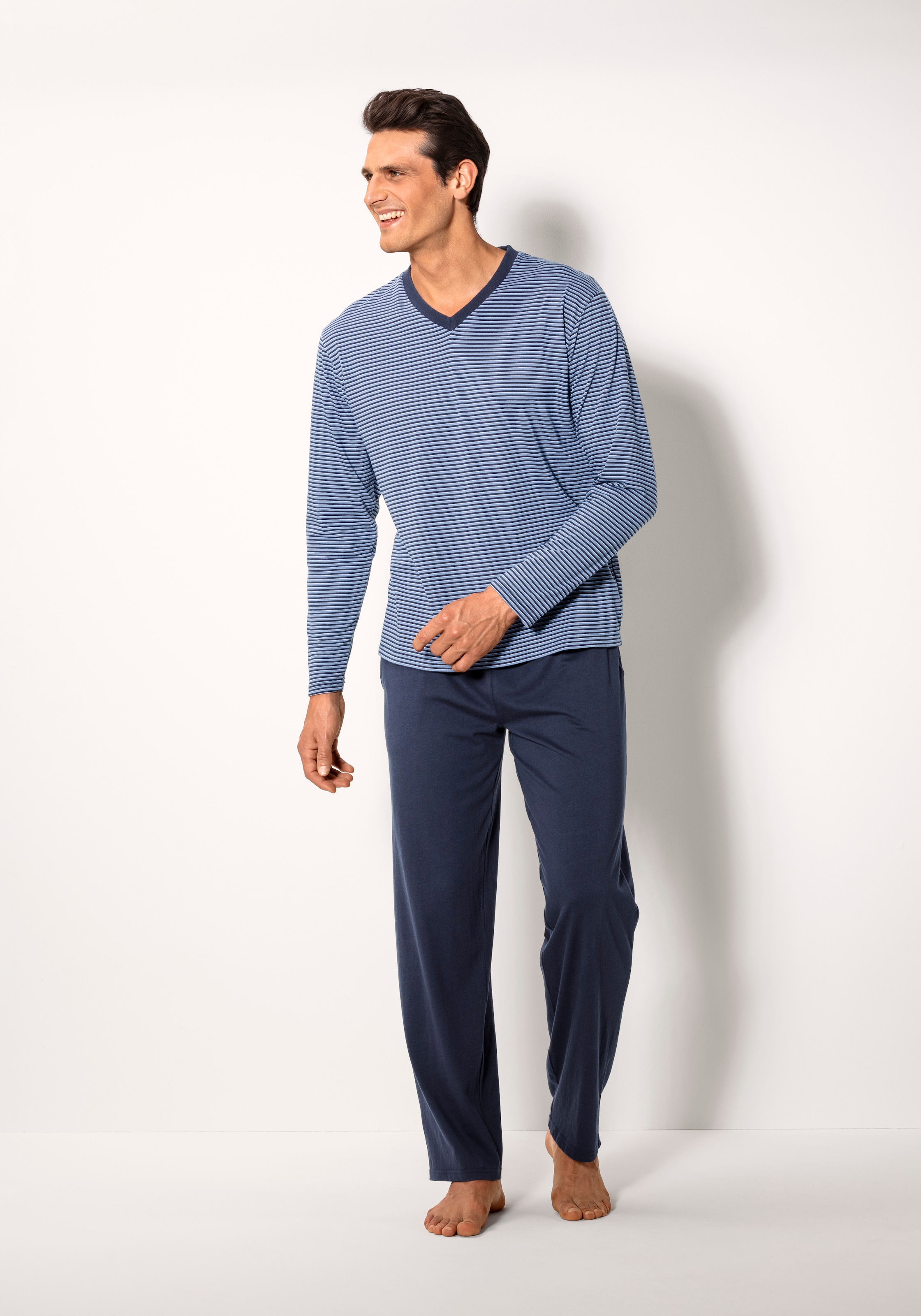 Image of le jogger Pyjama Packung, 4 Schlafanzug mit garngefärbten Streifen