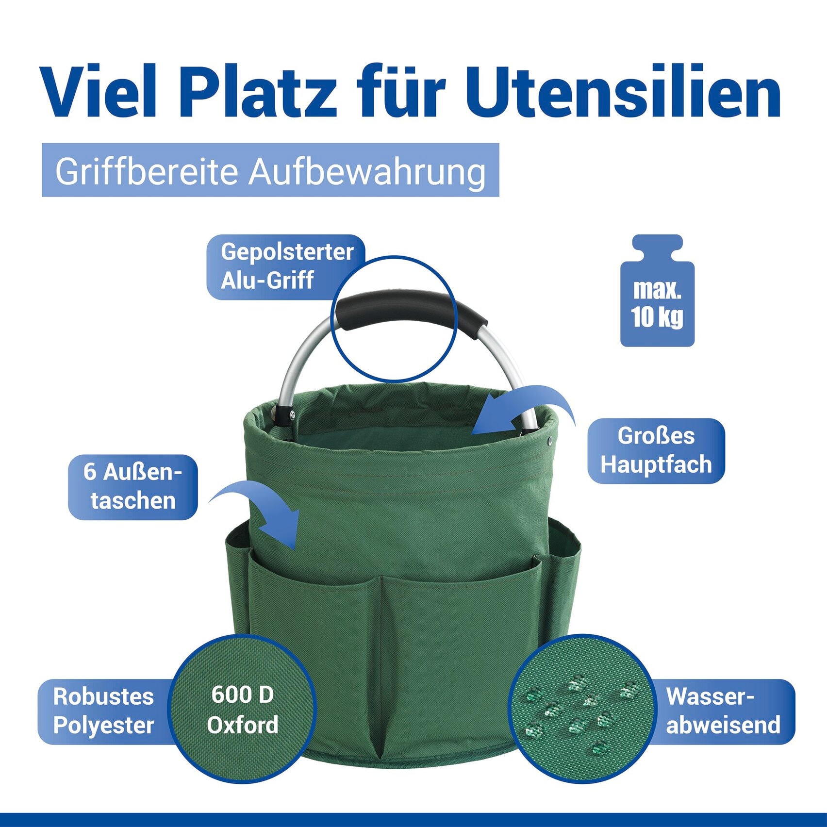 Maximex Organizer »Universal-Reinigungs-Caddy« mit 6 Aussentaschen für Gartenwerkzeug, grosses Hauptfach, faltbar, 16 l