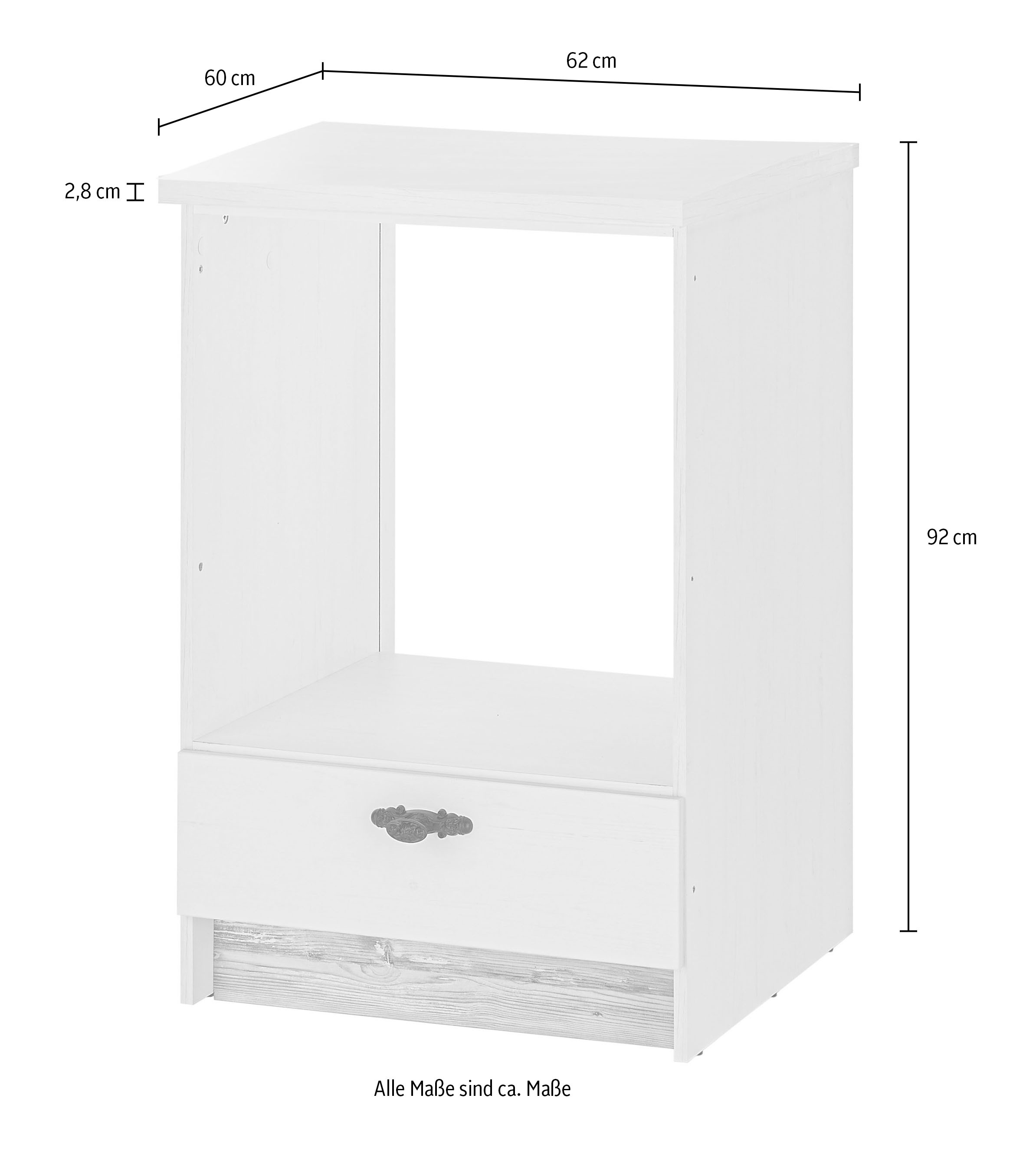 Home affaire Herdumbauschrank »Florenz, Küchenschrank in Pinie Weiss«, mit verschnörkeltem Metallgriff, im Landhausstil, Arbeitshöhe 92 cm