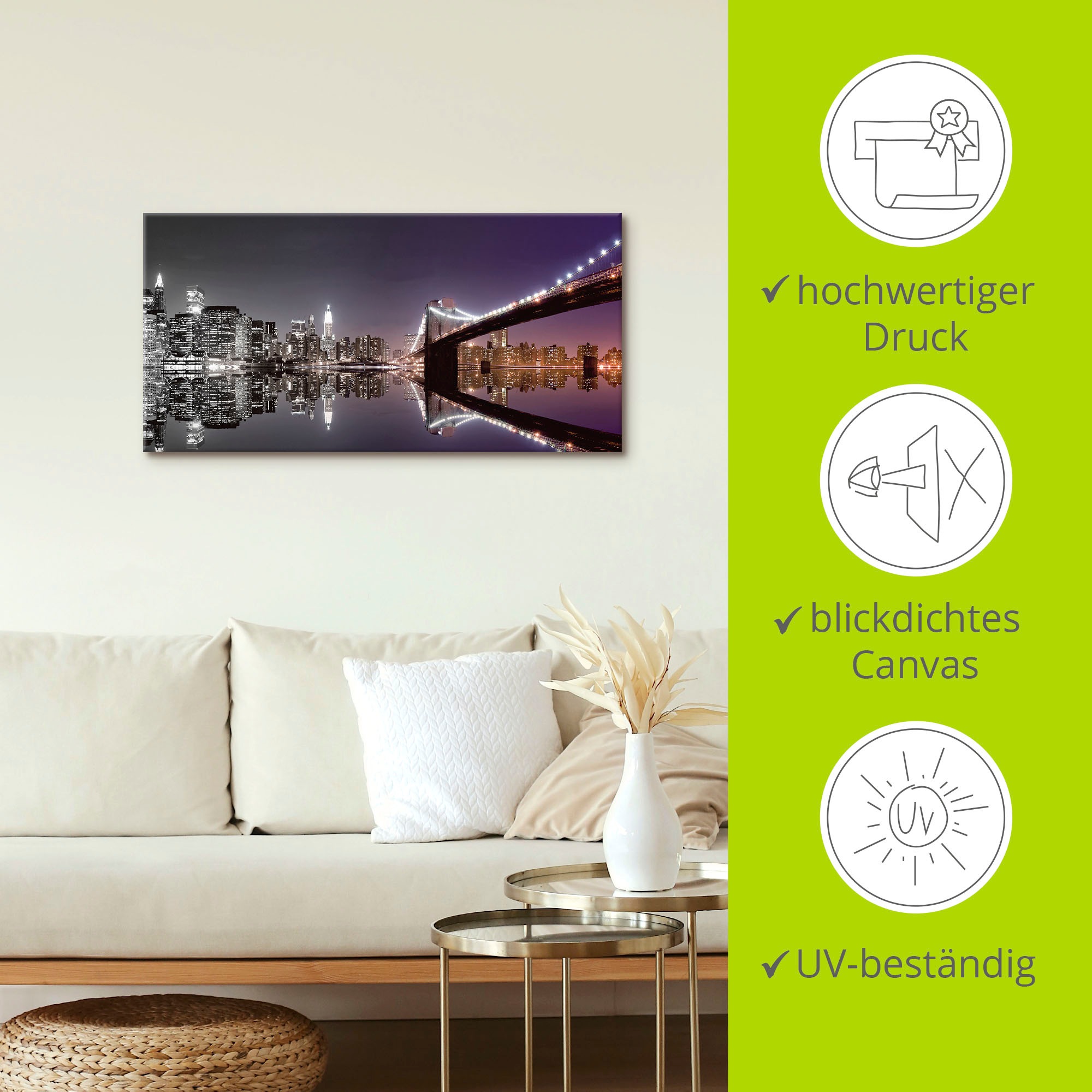 Artland Wandbild »New York Skyline nächtliche Reflektion«, Amerika, (1 St.), als Leinwandbild, Poster, Wandaufkleber in verschied. Grössen