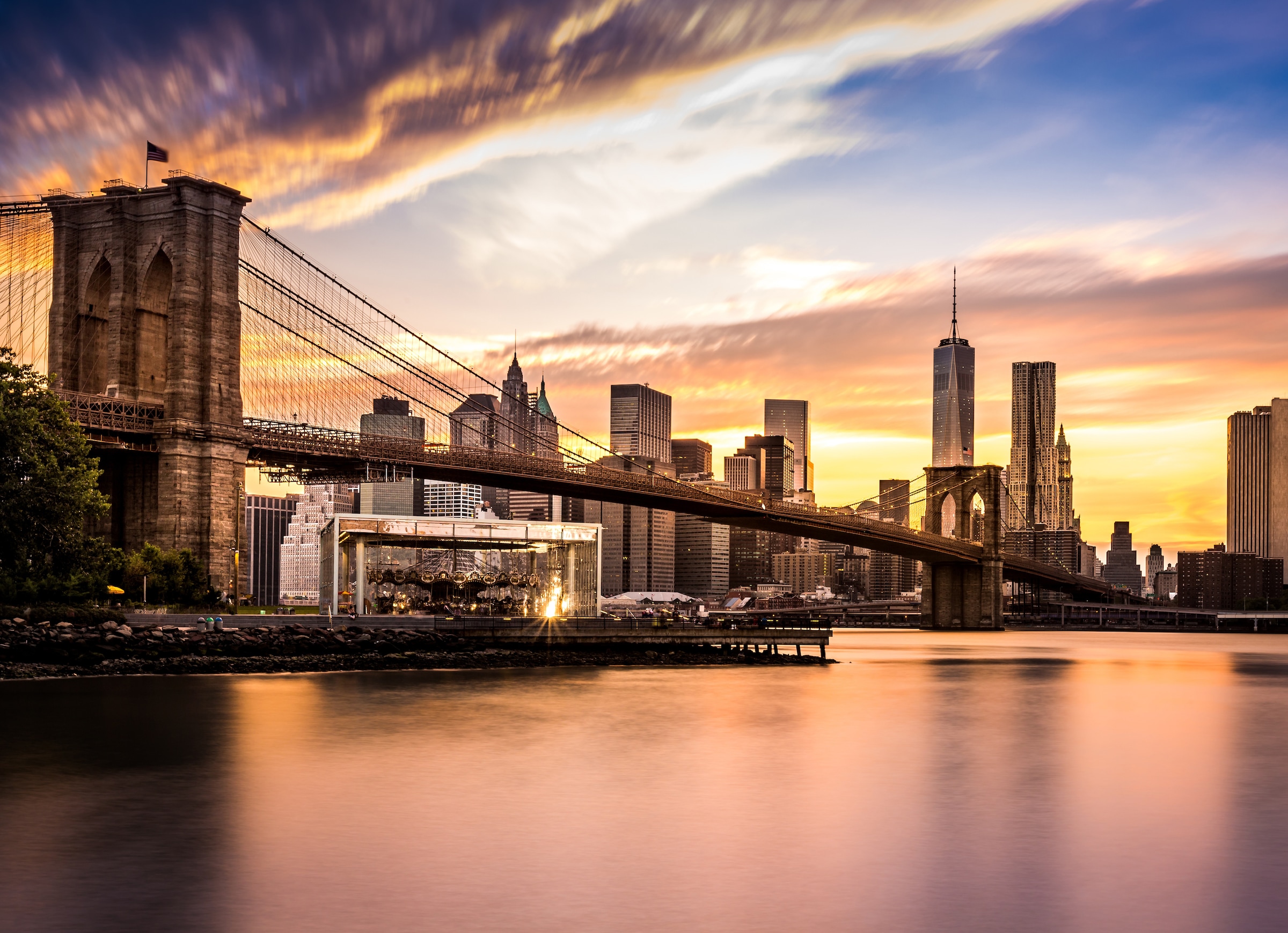 Image of Papermoon Fototapete "Bridge Brooklyn at Sunset" glatt