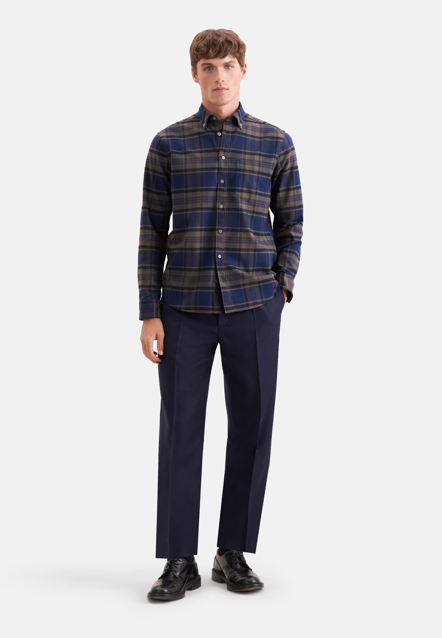 seidensticker Businesshemd Regular 1/1 Button-Down-Kragen Karo