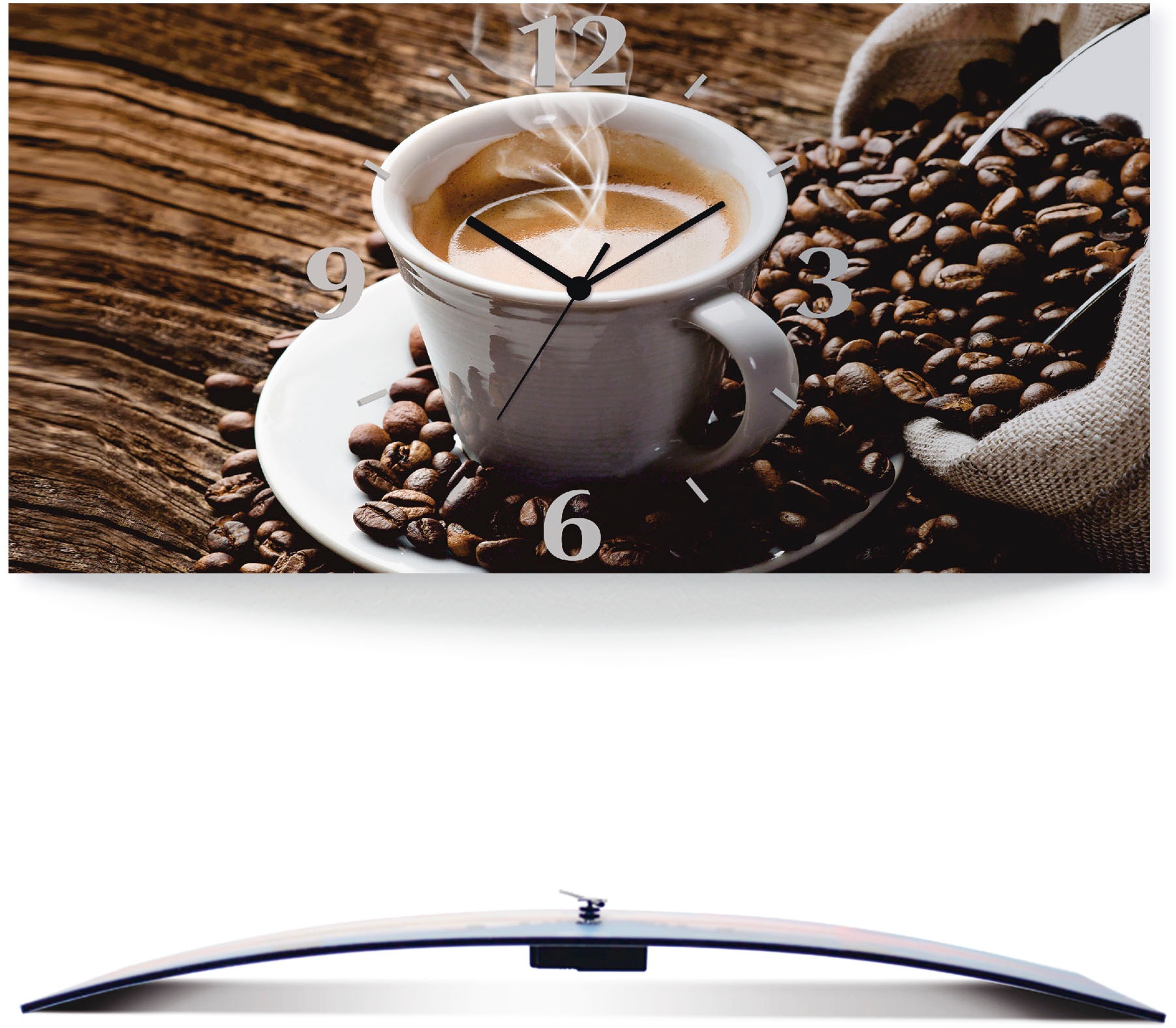 Image of Artland Wanduhr »Heisser Kaffee - dampfender Kaffee«, 3D Optik gebogen, lautlos, ohne Tickgeräusche, nicht tickend, geräuschlos - wählbar: Funkuhr o. Quarzuhr, moderne Uhr für Wohnzimmer, Küche etc. - Stil: modern bei Ackermann Versand Schweiz