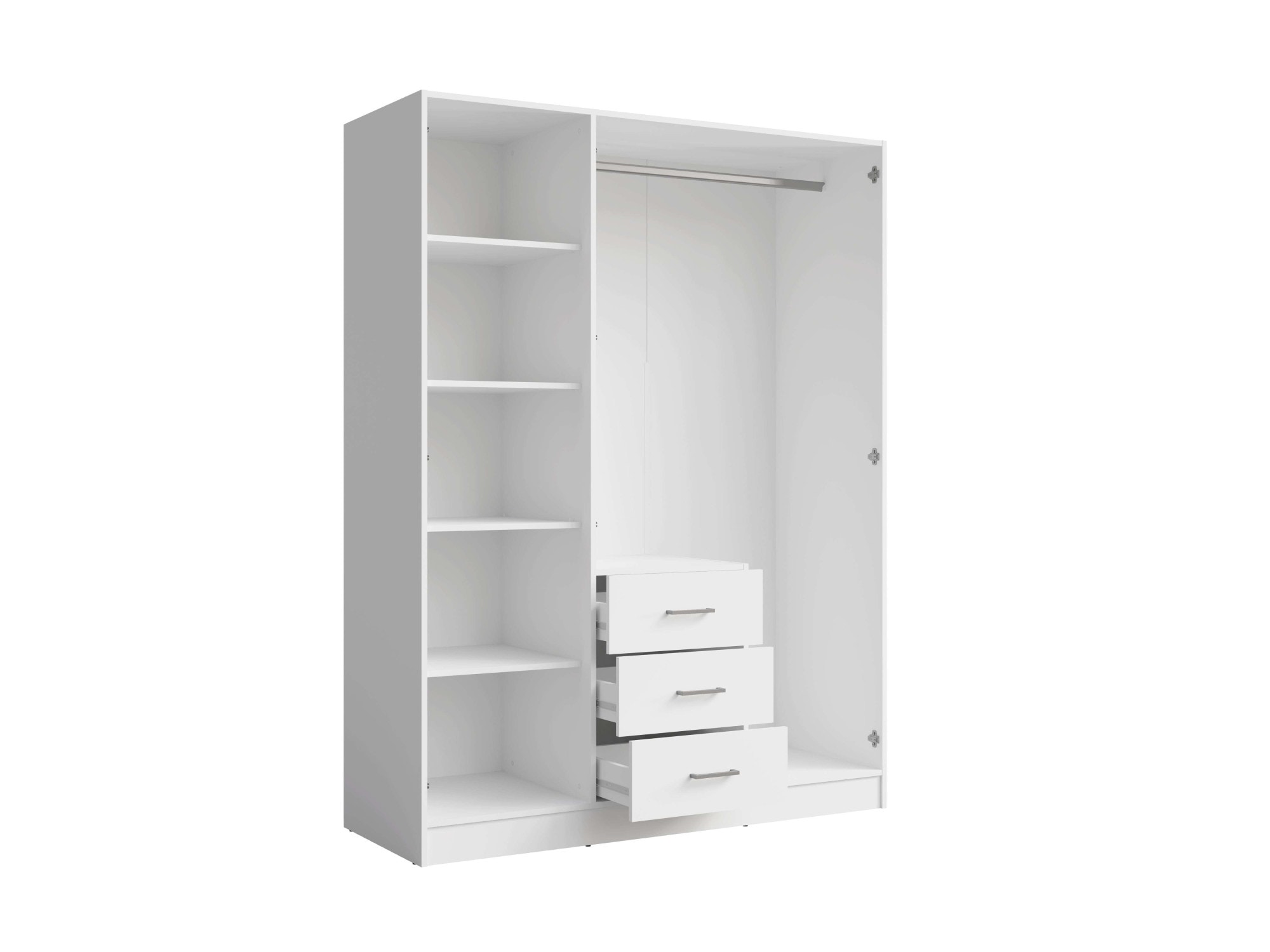 Home affaire Kleiderschrank »KOS Garderobe mit 3 Schubladen, Kleiderstange, 4 Einlegeböden, Spiegel«, Wäscheschrank mit 3 Drehtüren, silberfarben Griffen, Masse B/H/T 150/200/58cm