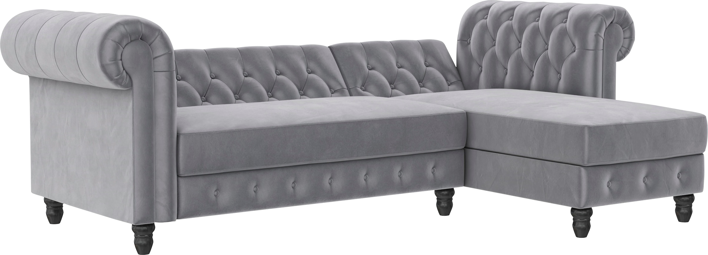 Dorel Home Ecksofa »Felix, L-Form, 241 cm (Liegefl.108x195 cm), Recamiere tauschbar,« verstellb. Rückenlehne, Bett-Funktion, Velours, Kunstleder, Vintage