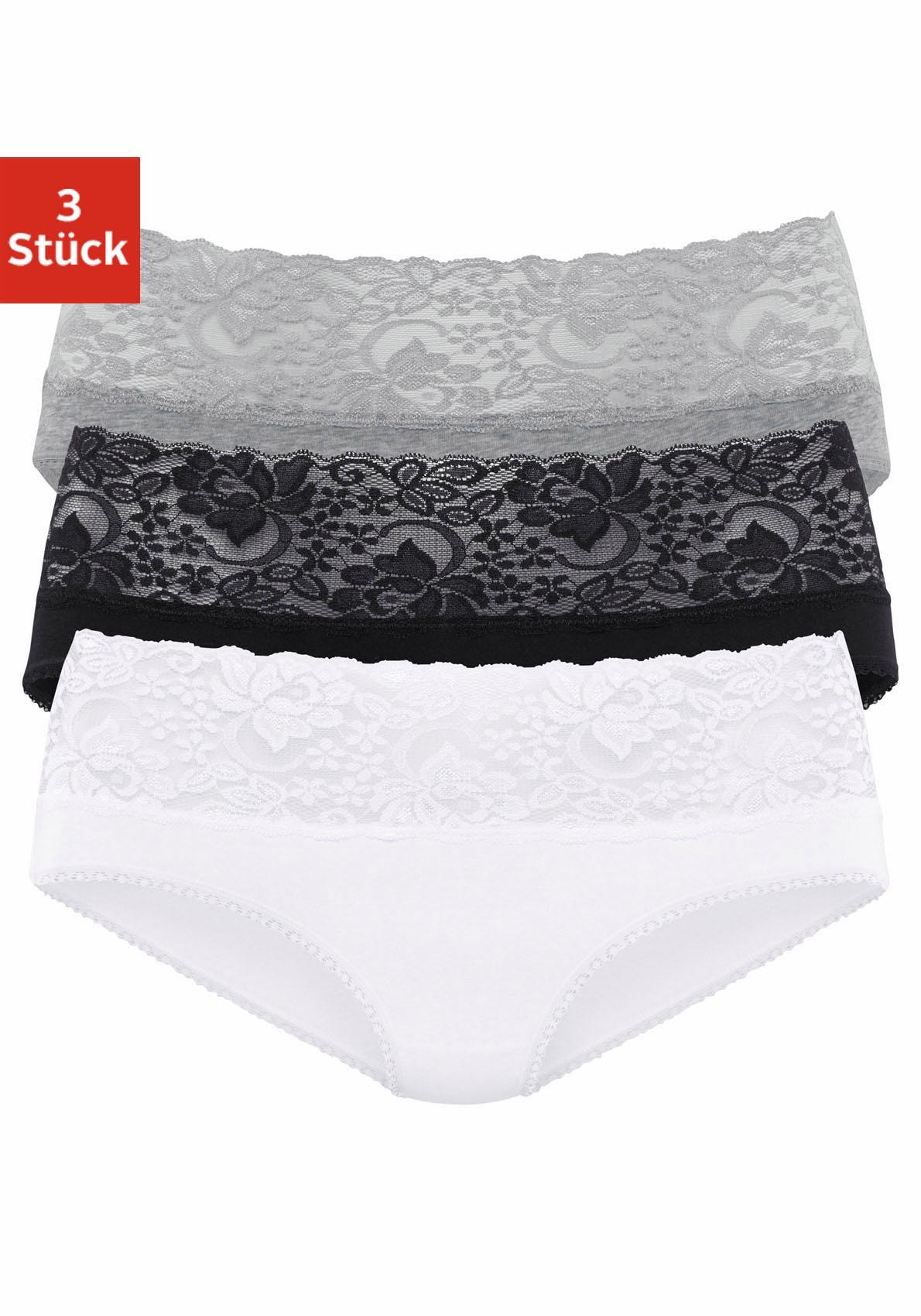 Baumwolle (Packung, auf aus St.), versandkostenfrei ♕ Spitze floraler mit 3 Slip, elastischer Vivance