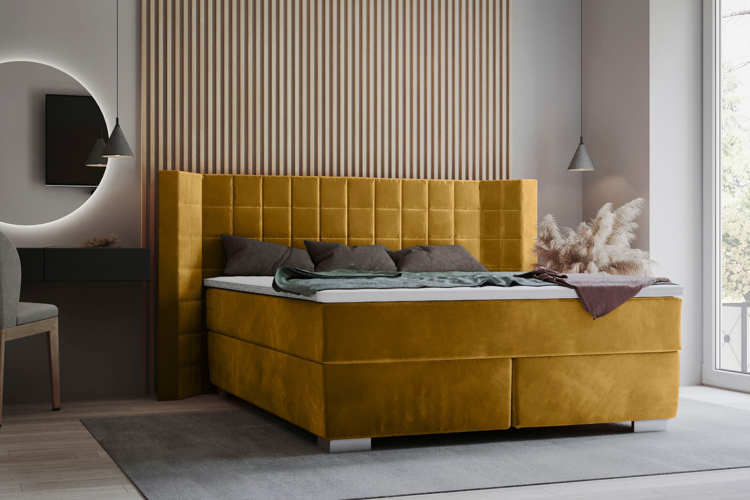 Home affaire Boxspringbett »Piazza« mit Steppung und Kopfteil mit seitlichen Flügeln