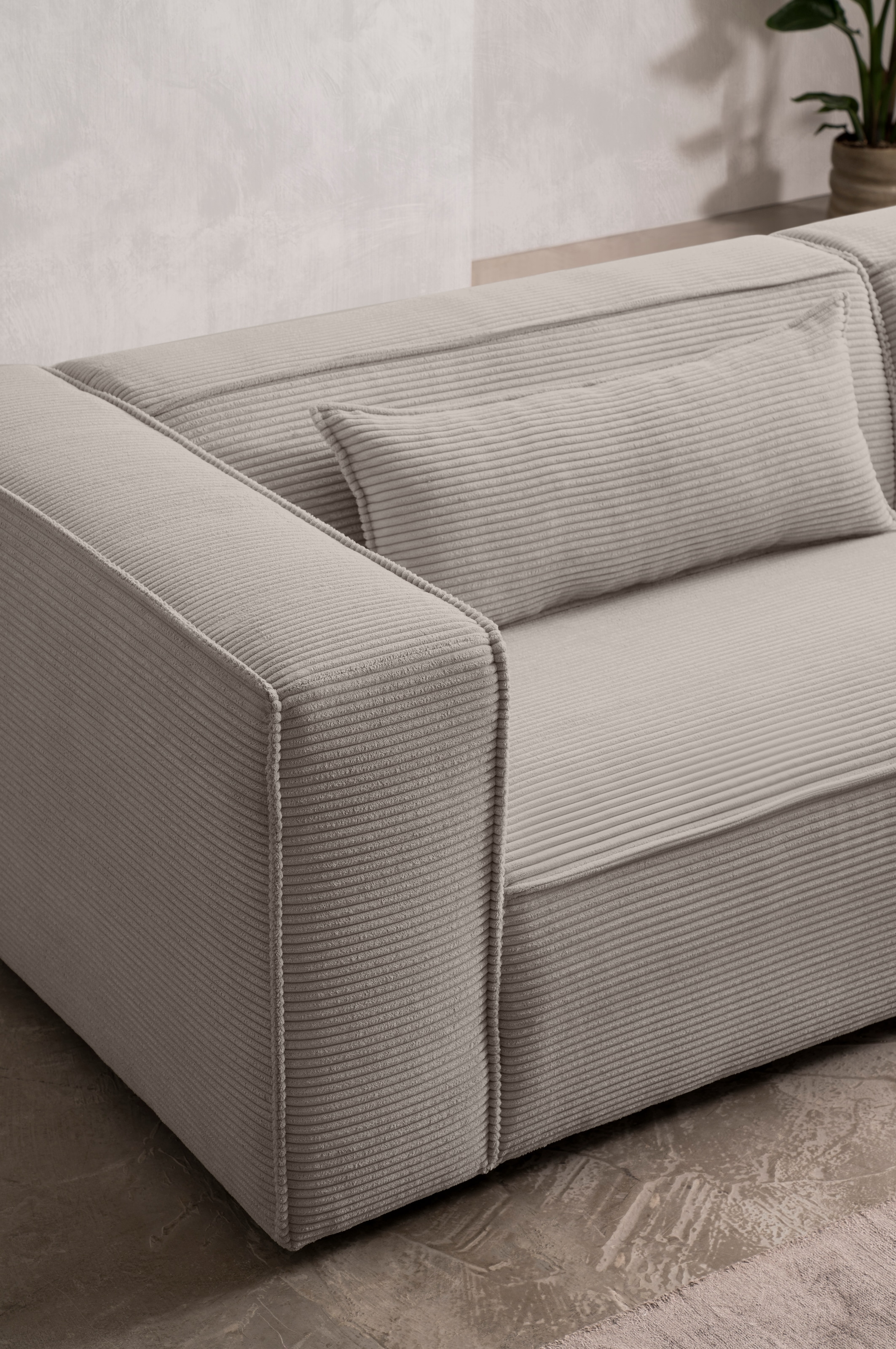 LeGer Home by Lena Gercke 3-Sitzer »PIARA, Couch mit Kedernaht, Sofa in Cord, Leinenoptik o. Strukturstoff«, schwarze Füsse, bequemer Sitzkomfort
