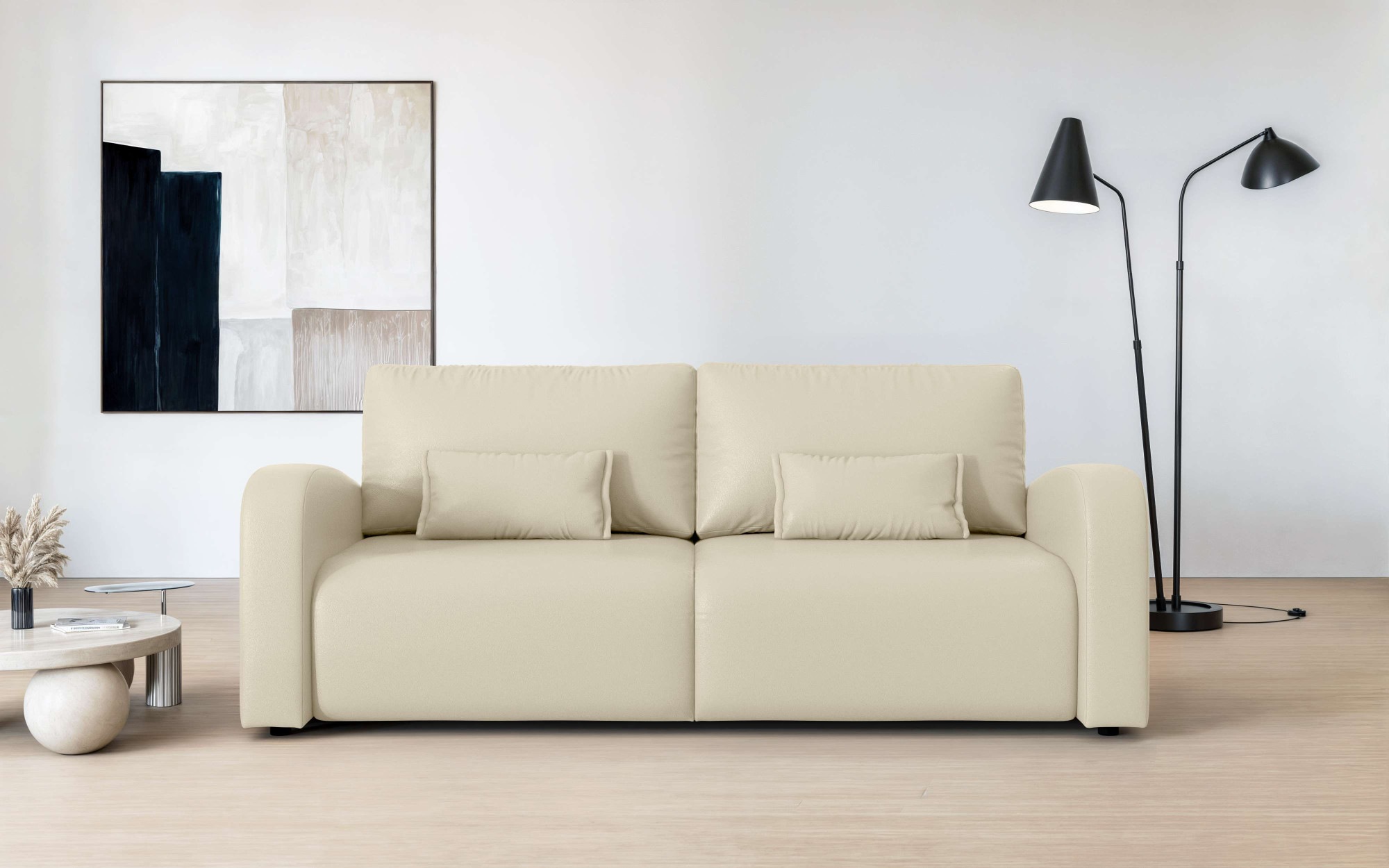Image of GOODproduct 3-Sitzer "JIGGS wahlweise Schlafsofa mit Bettkasten, Masse B/H/T: 228/96/110 cm" Sofa mit Wellenunterfederung, enthält 2 Rückenkissen und 2 Zierkissen