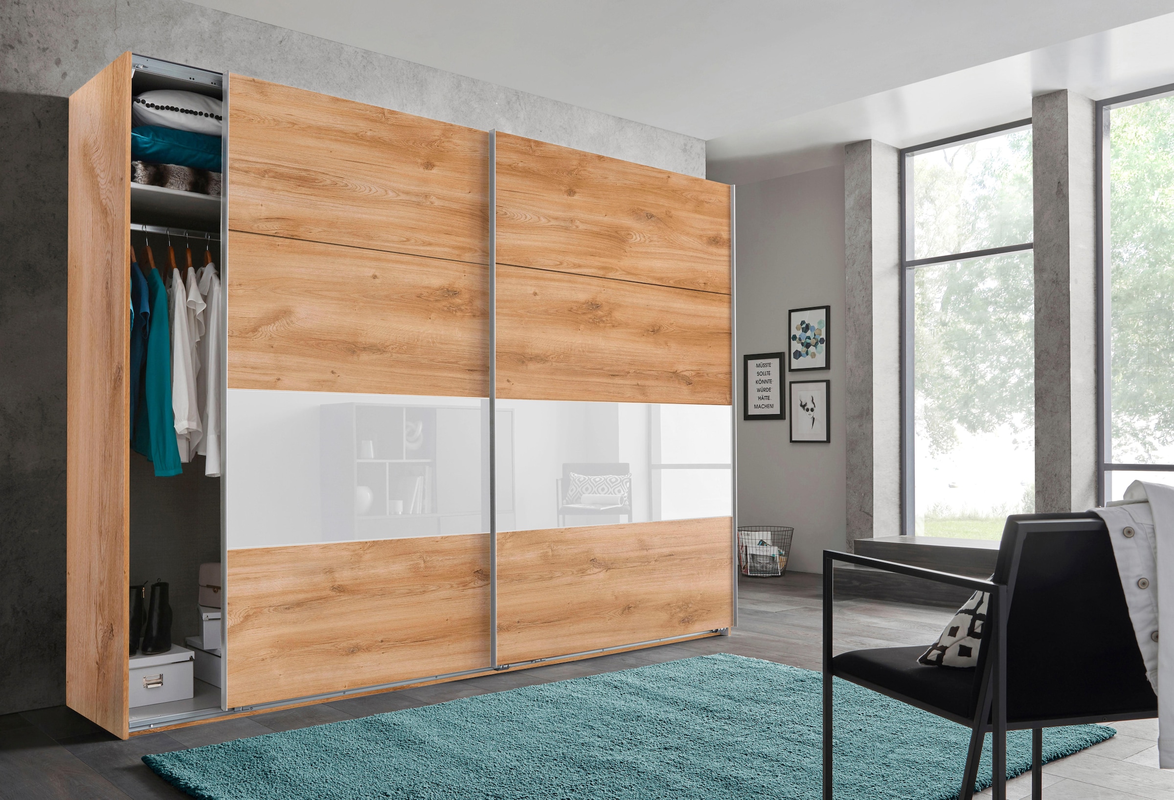 Image of Wimex Schwebetürenschrank "Bramfeld Kleiderschrank" mit Glaselementen und zusätzlichen Einlegeböden