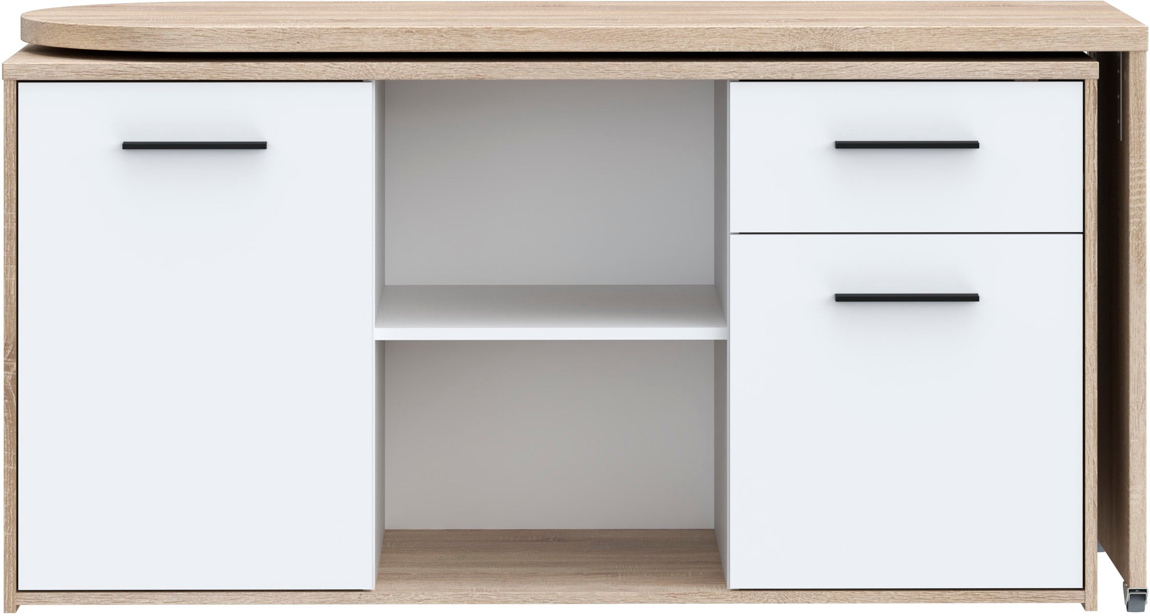 Image of FORTE Schreibtisch "Aliklia" multifunktional, Tischplatte ausschwenkbar, mit Rollen, Sideboard