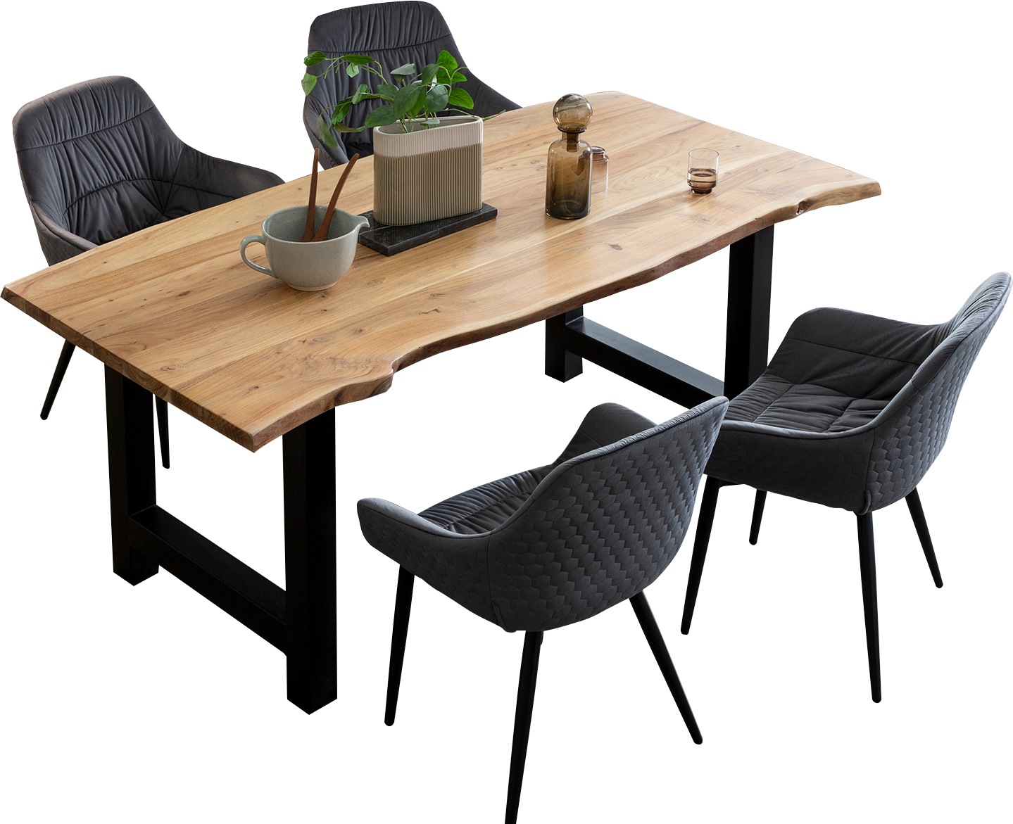 SalesFever Ensemble de salle à manger »Esszimmerausstattung aus Holz und Metall« Set, 5 cuis tlg. 5-teiliges Set aus doppelt gewachstem Massivholz