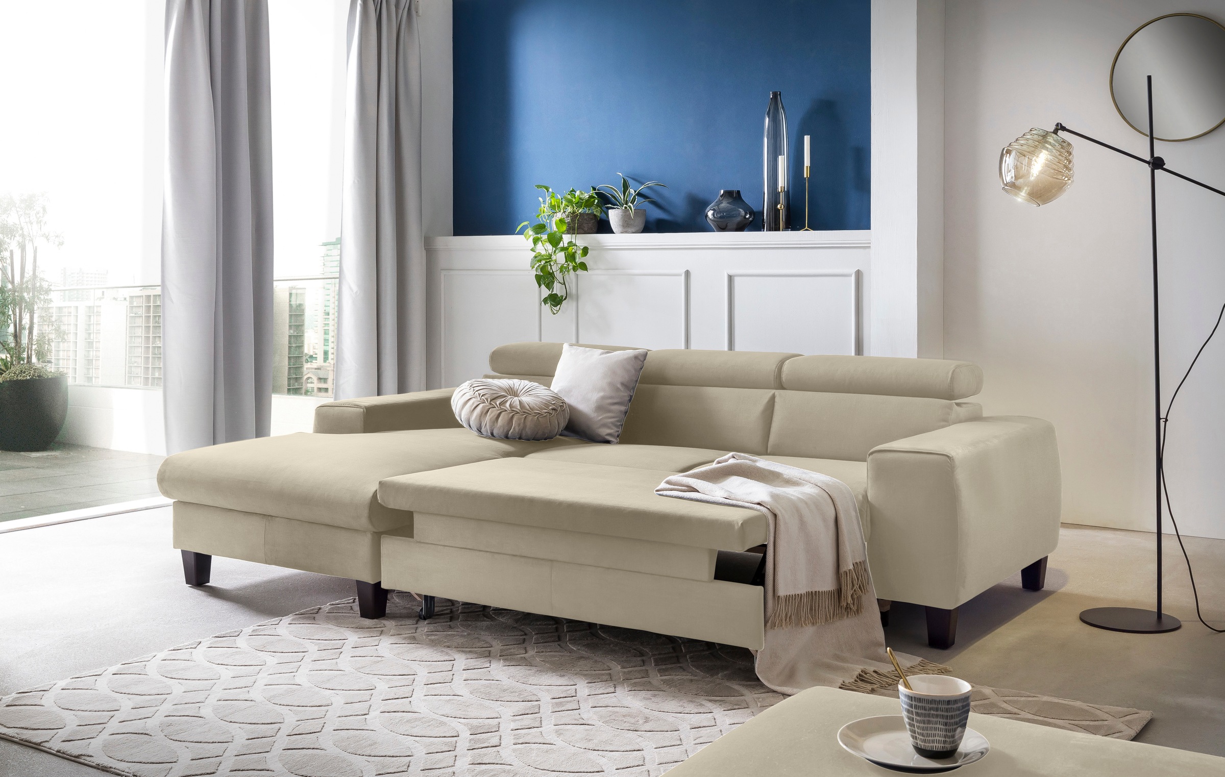 COTTA Ecksofa »Morven L-Form«, Inklusive Kopfteilverstellung, wahlweise mit Ladestation, Bettfunktion