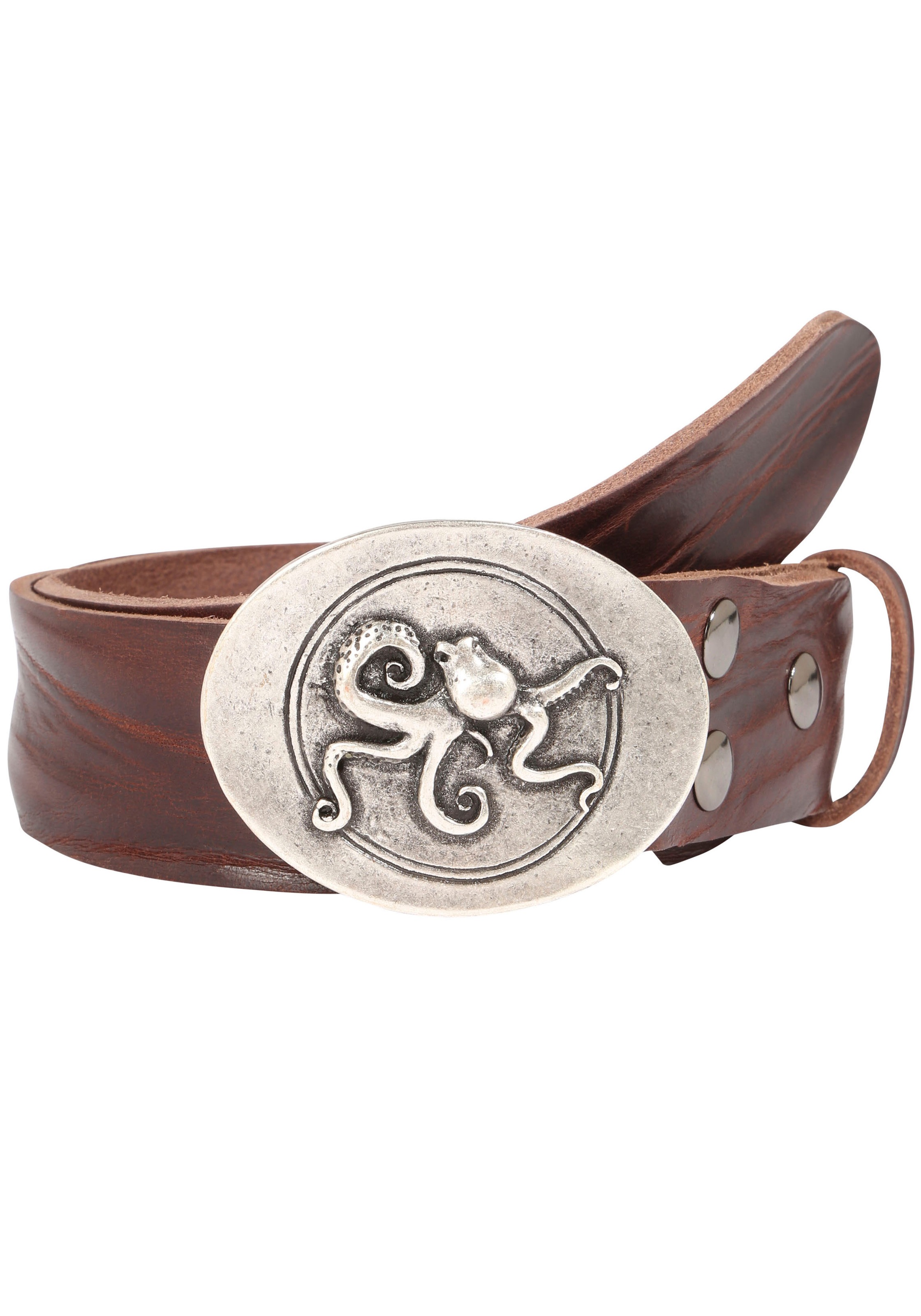 Image of Rettungsring Gürtel Ledergürtel mit austauschbarer Schliesse "Oktopus Oval Silber"