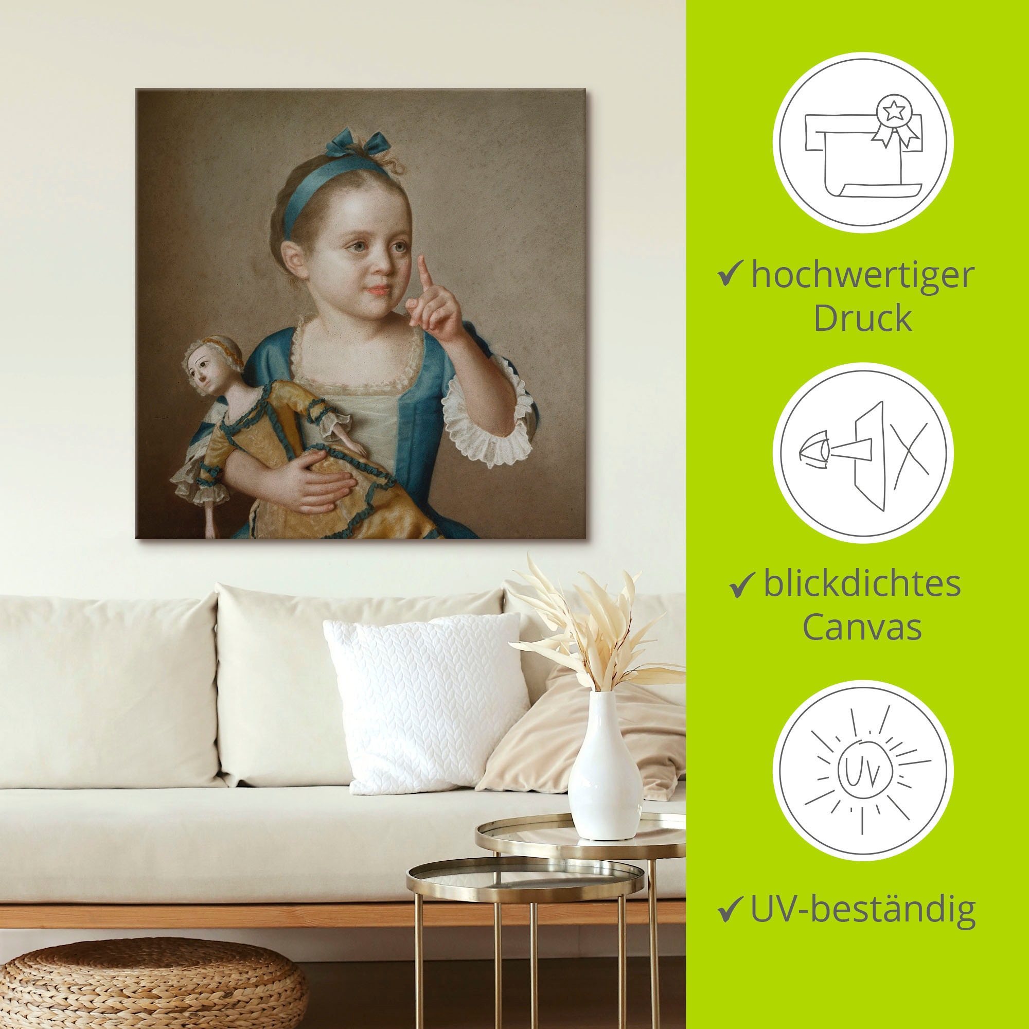Artland Wandbild »Mädchen mit Puppe.«, Kind, (1 St.), als Leinwandbild, Poster in verschied. Grössen