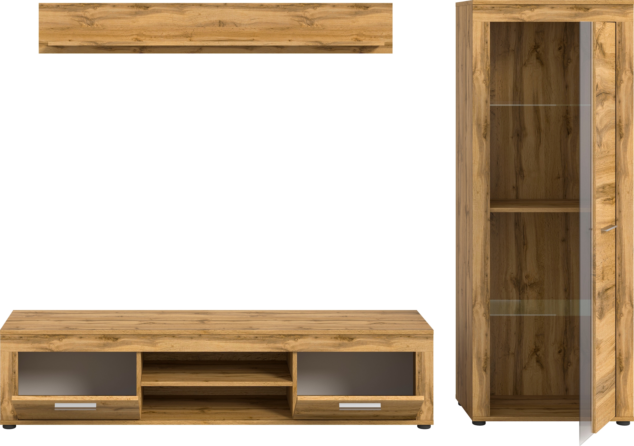 INOSIGN Wohnwand »Aosta, Breite 235cm, bestehend aus Lowboard, Wandboard, Vitrine«, (3 St.), Wohnwand, Kombination, Anbauwand, Möbel Set, Schrankwand, Möbel Kombi