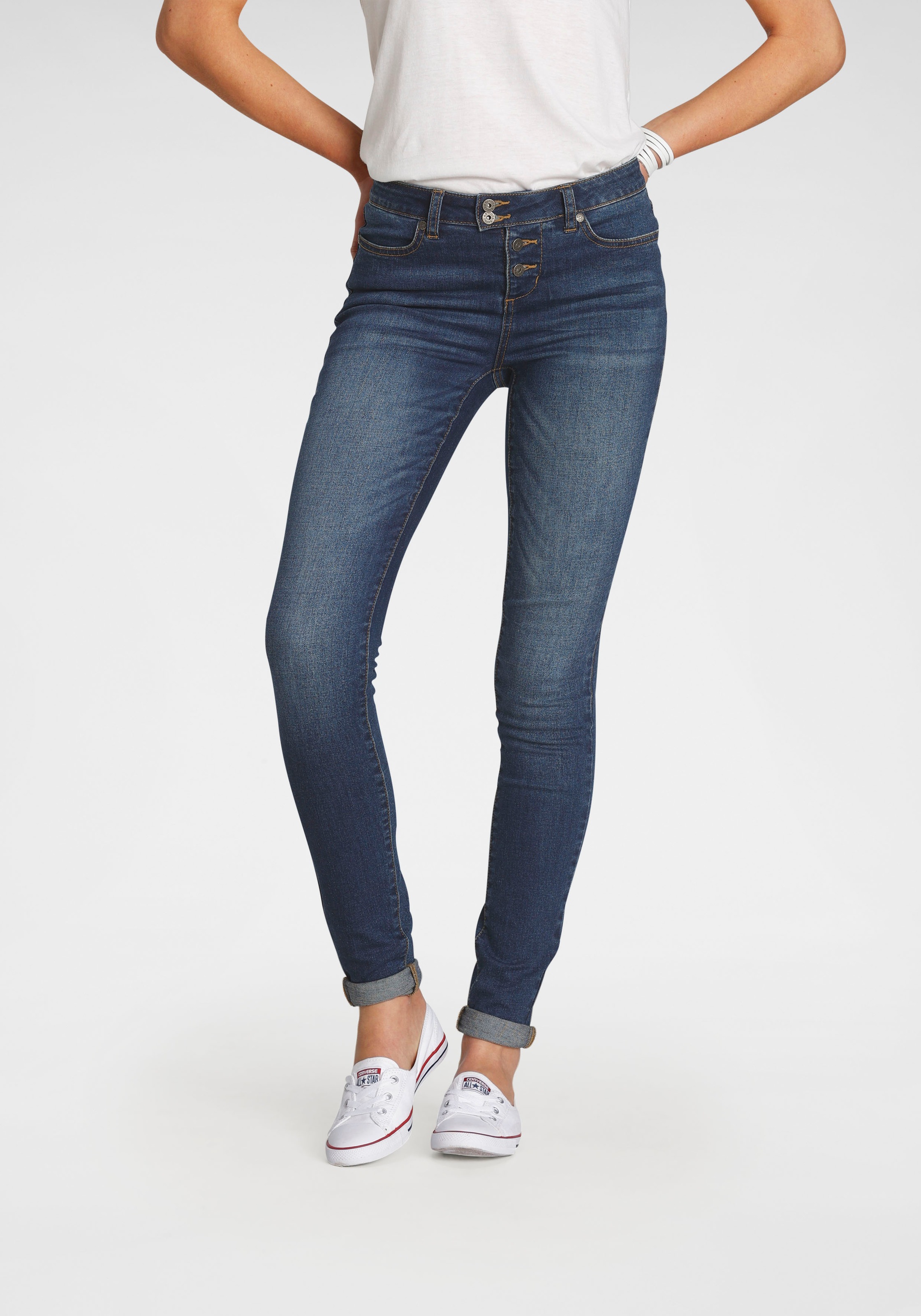 Image of Arizona Skinny-fit-Jeans, High Waist mit trendiger Knopfleiste bei Ackermann Versand Schweiz