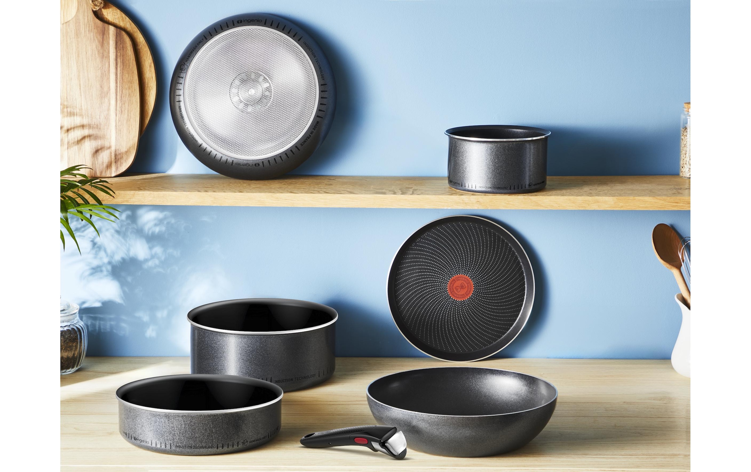Tefal Topf-Set »Ingenio So'Light, Topf und Pfannenset abnehmbarer Griff, stapelbar« Set, 3x Pfannen 22/24/28cm, 2x Kasserollen 18/20cm, 4x Deckel, 2x Griffe, 11 tlg. Aluminium