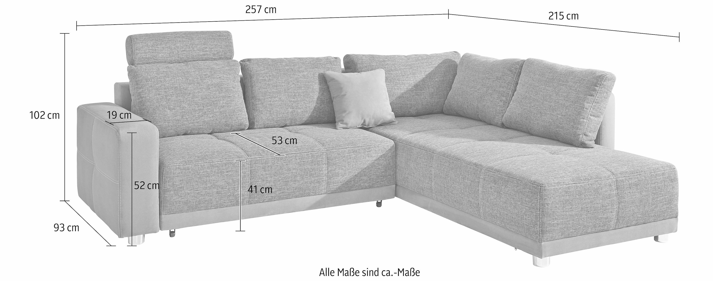 Places of wahlweise mit Bettfunktion, 1 oder links kaufen montierbar Bettkasten 3 Style mit Ecksofa, Ottomane und rechts Kopfstützen, oder bequem Federkern