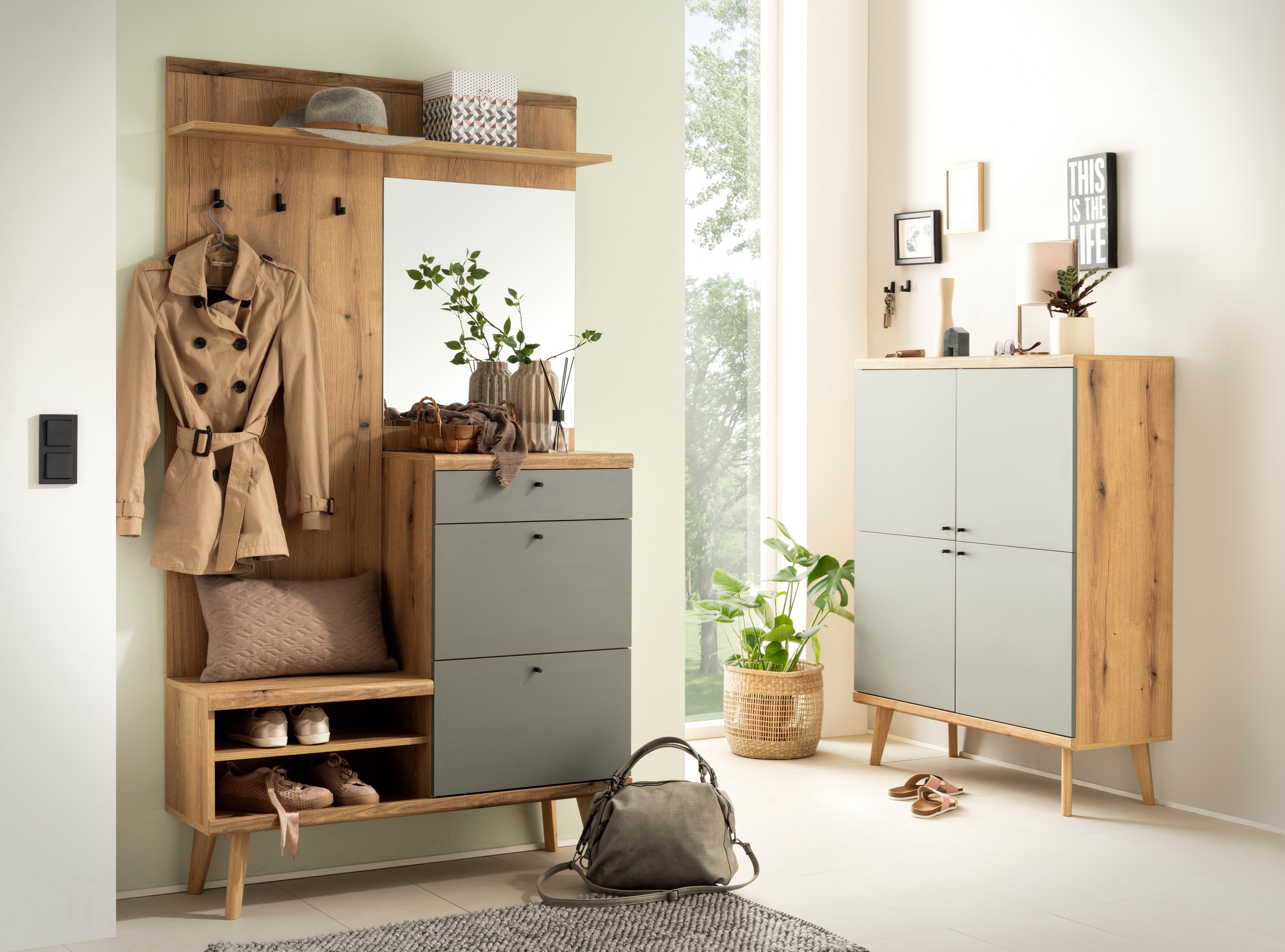 Image of Home affaire Garderoben-Set "Mavas, Garderobe mit Stauraum, Garderobenschrank im Scandic Design" Set, 2 Stk. tlg.
