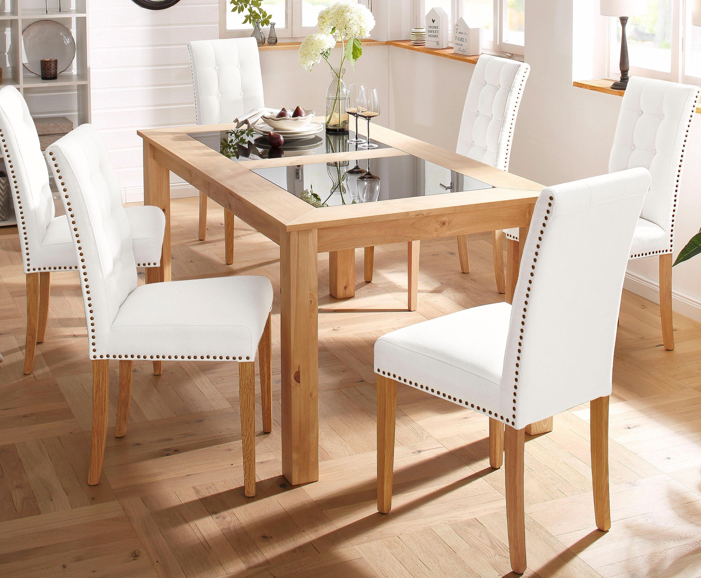 Image of Home affaire Esstisch »Zava«, in 2 Grössen, mit Glaseinsatz, aus massivem Akazienholz bei Ackermann Versand Schweiz