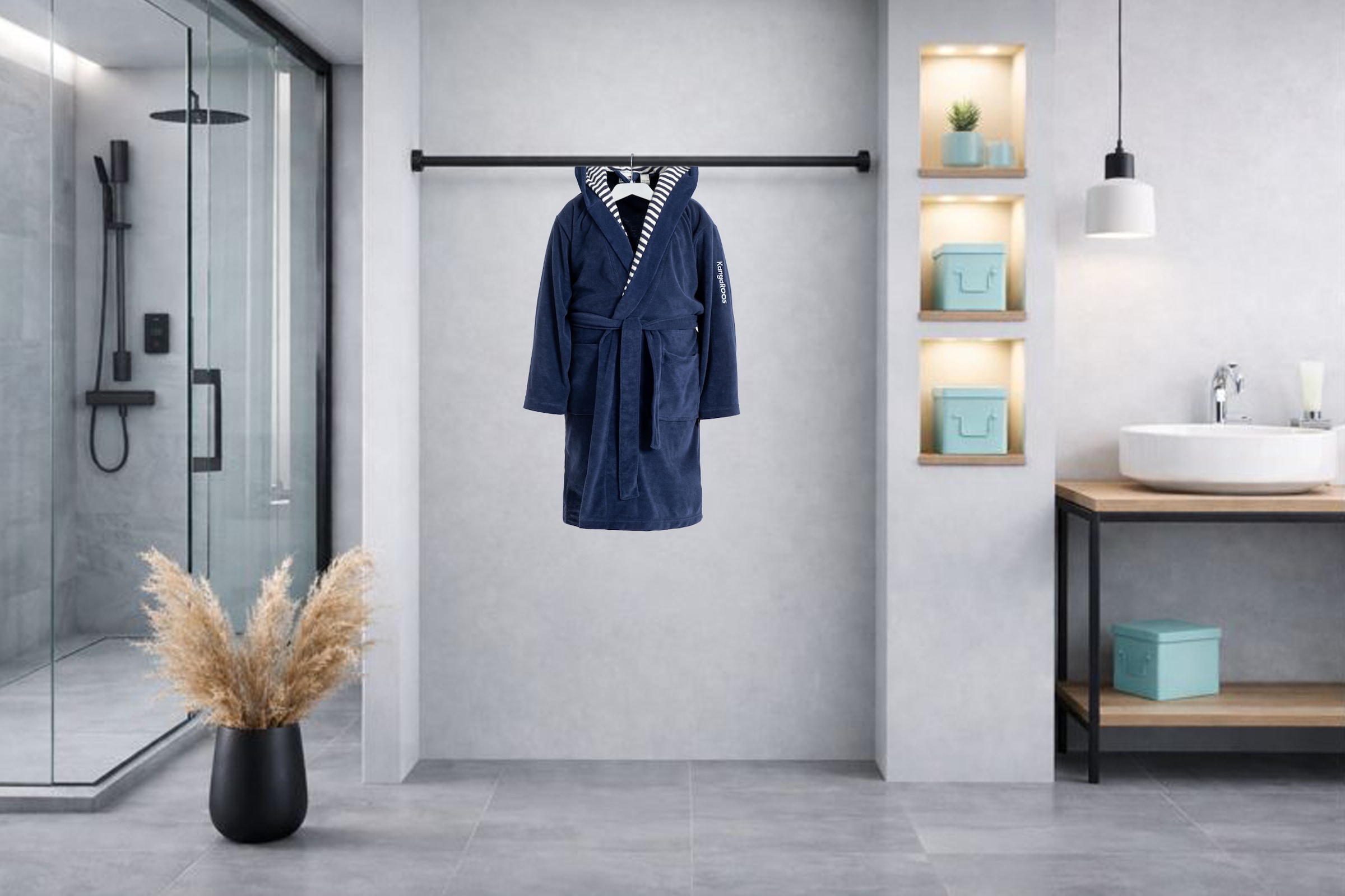 KangaROOS Kinderbademantel »Dalia, Ideal für Zuhause, Schwimmbad oder im Urlaub« 1 Stk. Uni-Farben mit Streifen