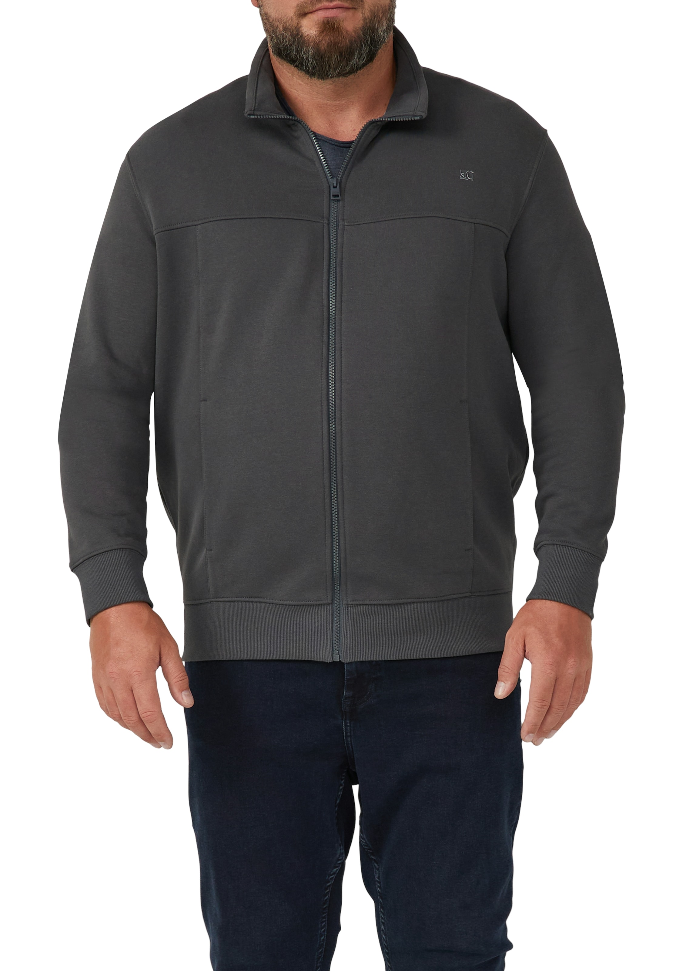 s.Oliver Men Big Sizes Sweatjacke mit Reissverschluss und Stehkragen