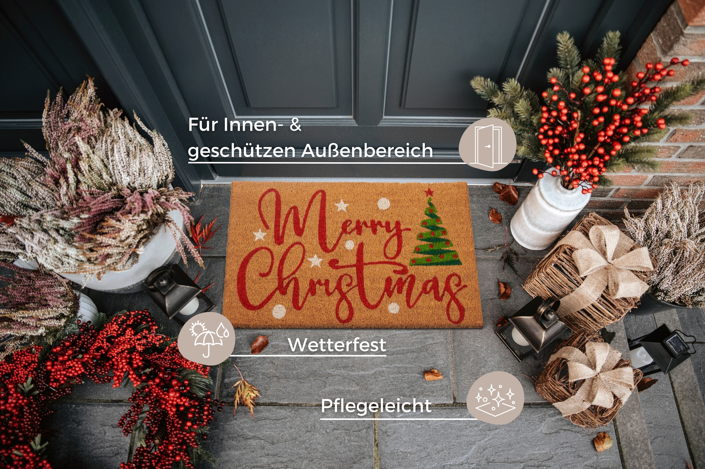 HANSE Home Fussmatte »Kokos Merry Christmas Tree, Türmatte«, rechteckig, 15 mm Höhe, Schmutzfangmatte, Rutschfest, Outdoor, Weihnachten, Kokosmatte, Flur