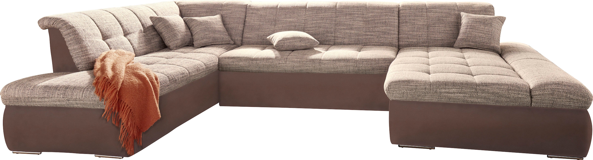 DOMO collection Wohnlandschaft »PB Moric wahlweise mit Bettfunktion und Armteilverstellung  U-Form«, XXL-Format B/T/H: 353/216/80 cm, feine Steppung, incl. Zierkissen