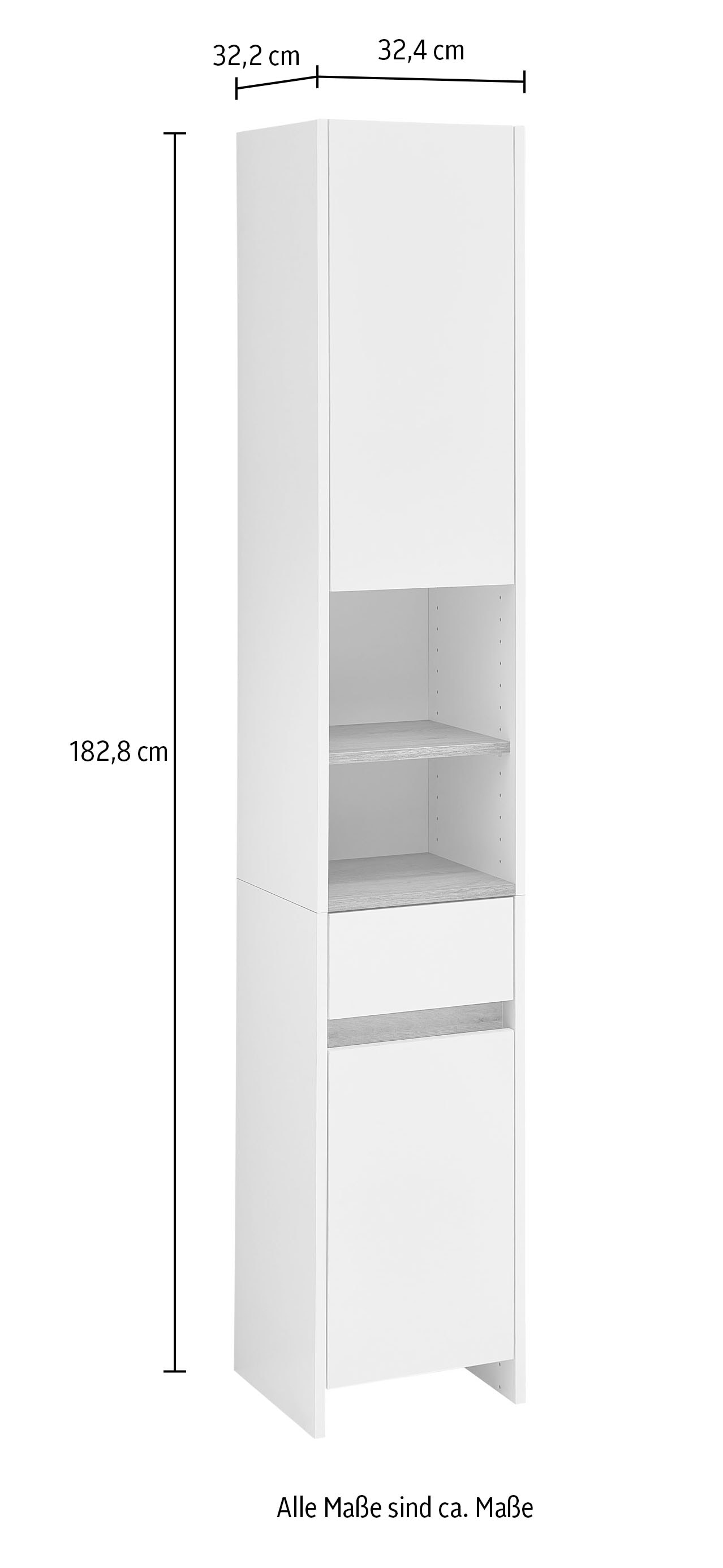 Saphir Armoire haute »Quickset 100, Badschrank 32,4 cm, 2 Türen und 1 Schublade« 3 étagères, 2 compartiments ouverts, armoire haute salle de bain, joint accentué