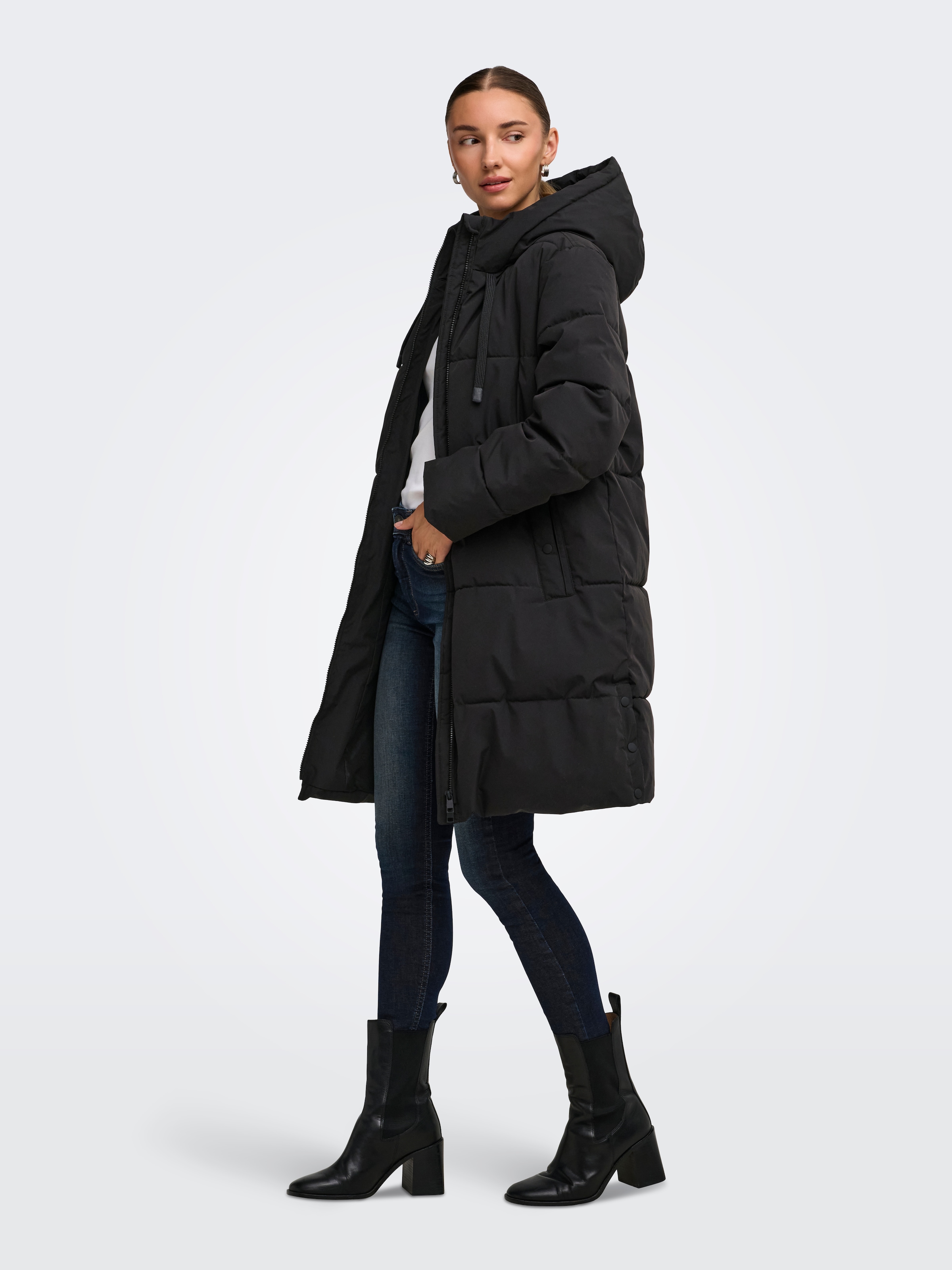 JDY Steppmantel »JDYBLAIR LONG HOOD PUFFER OTW SIJ« Kunstfaser, Kapuze mit Kordelzug