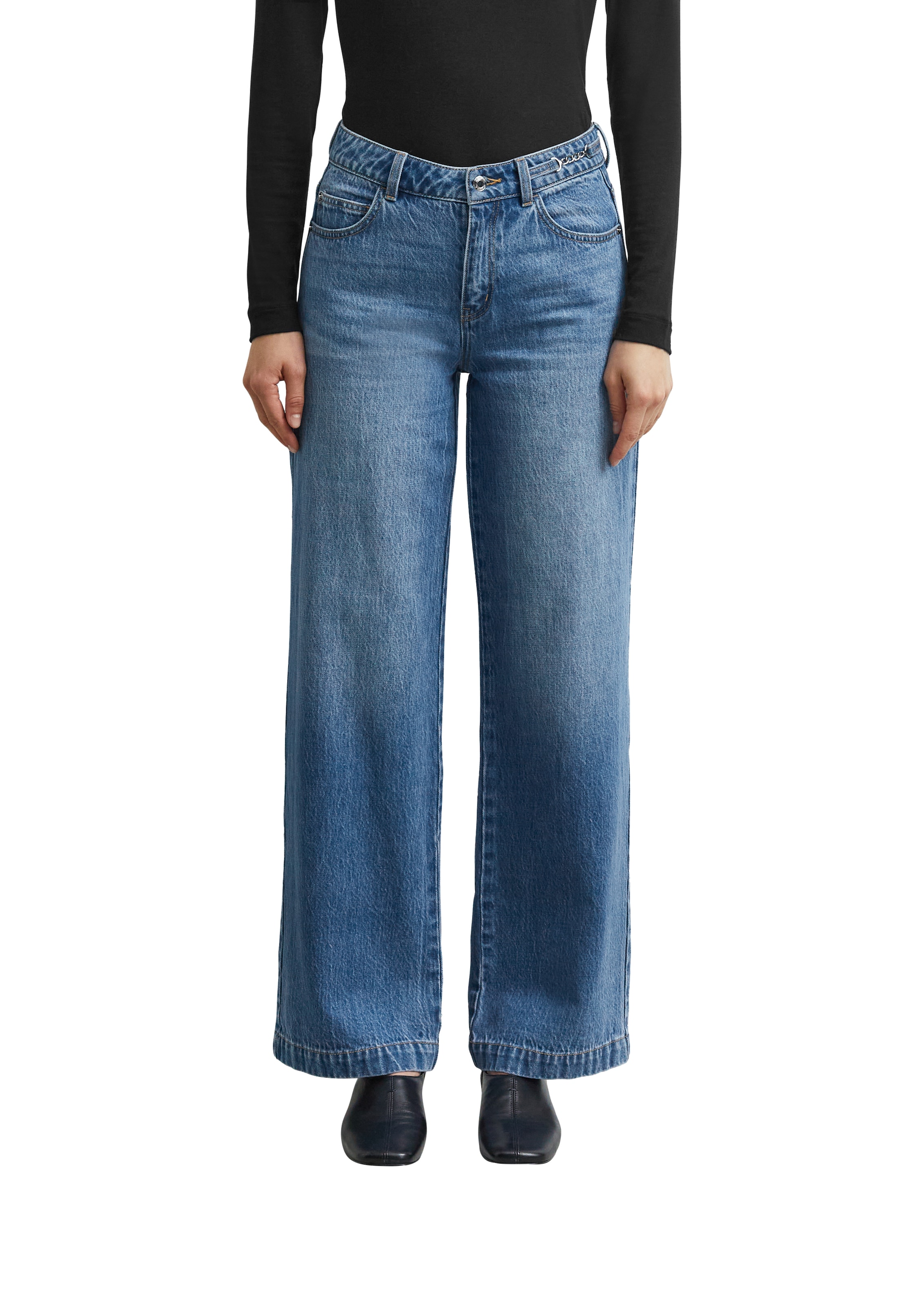 Image of Comma Straight-Jeans mit Gürtel-Detail / Reine Baumwolle