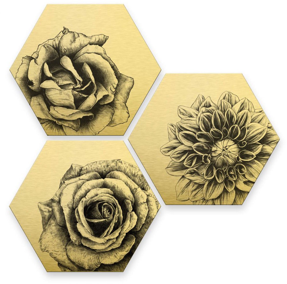 Image of Wall-Art Mehrteilige Bilder »Florales Blumen Set Goldfarbeneffekt«, (Set, 3 St.) bei Ackermann Versand Schweiz