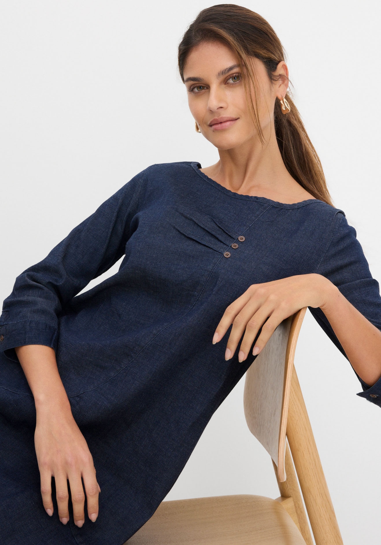bonprix Robe en jean 1 tlg. für Frühling und Sommer, aus Baumwolle mit Elasthan, mit 3/4-Ärmeln