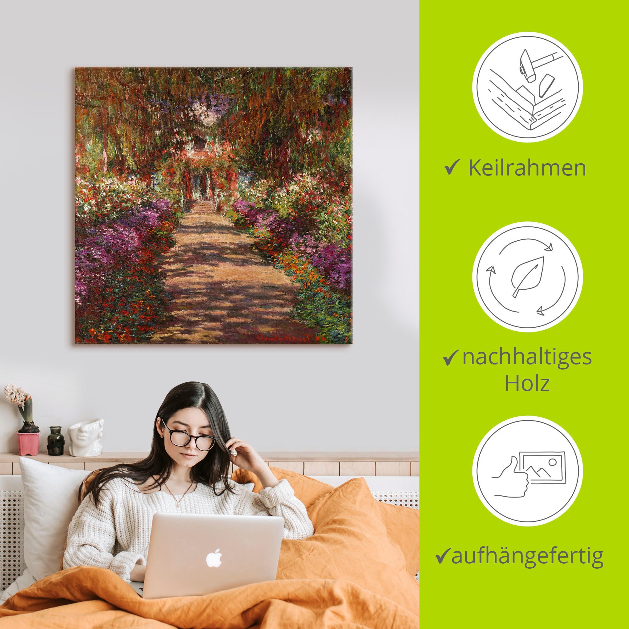 Artland Fresque murale »Weg in Monets Garten in Giverny. 1902« 1 cuis tlg. als Alubild, Outdoorbild, Leinwandbild, Poster, Wandaufkleber