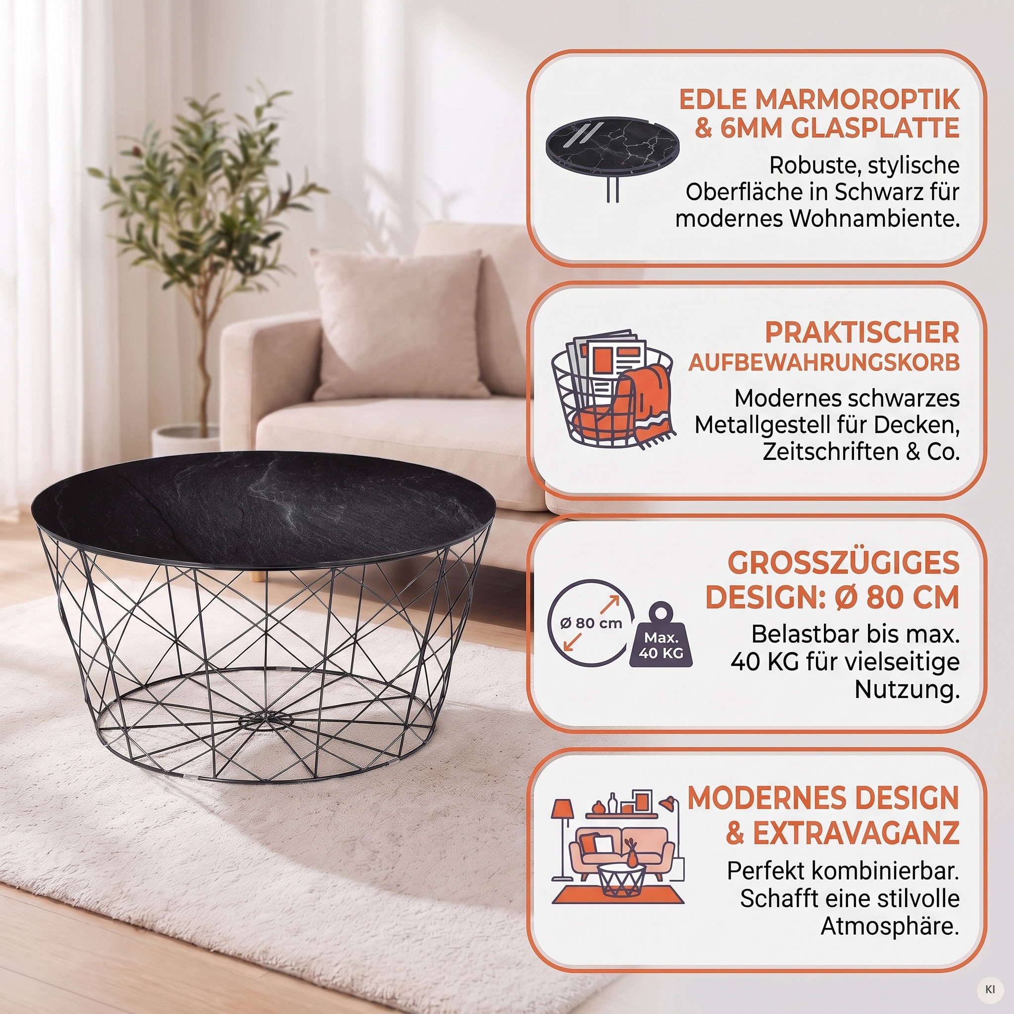 SalesFever Table basse »Caorle Coffeetable: Harmonisches Wohnambiente« structure panier élégante