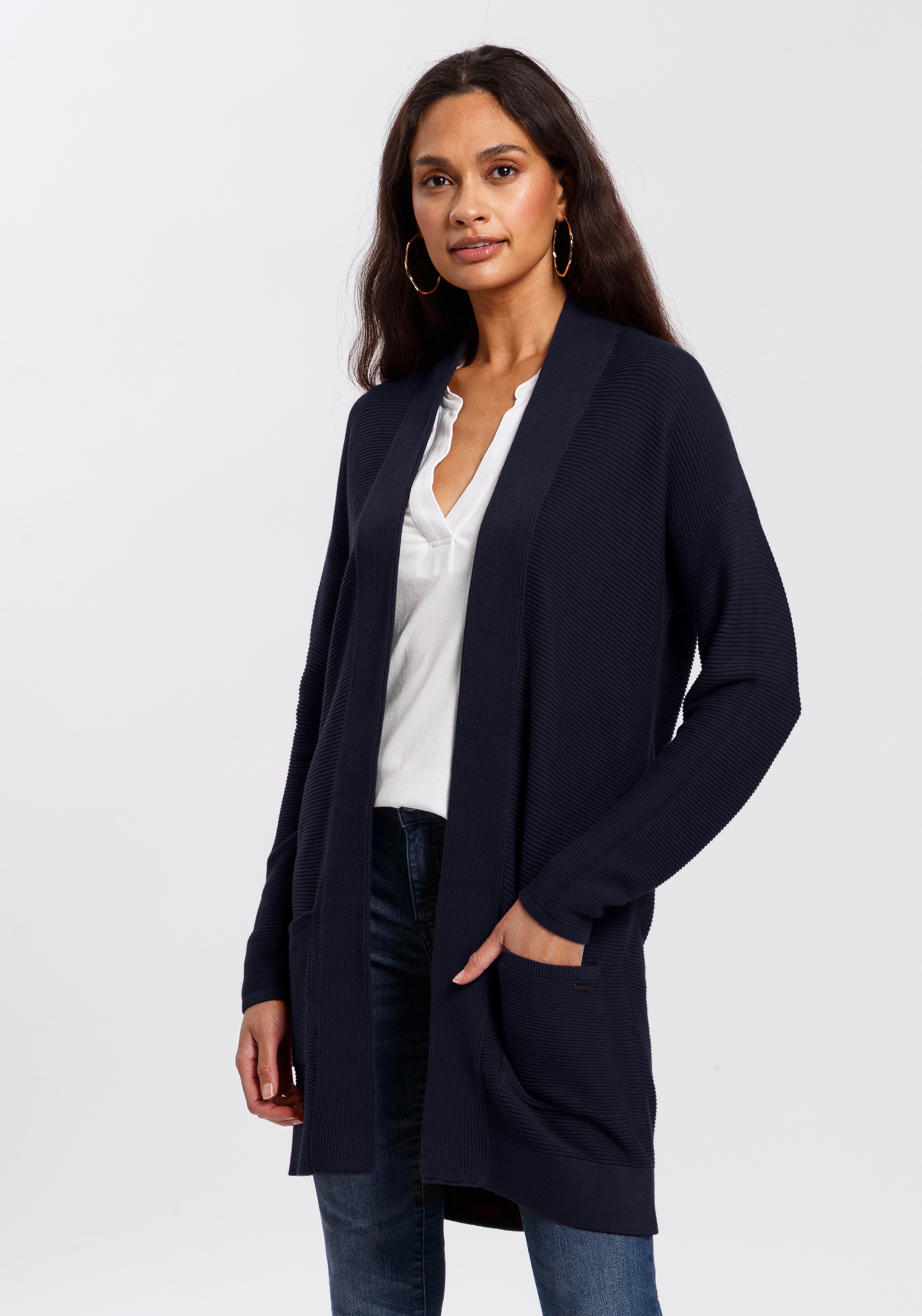 Image of TOM TAILOR Longstrickjacke aus Rippstrick mit aufgesetzten Taschen