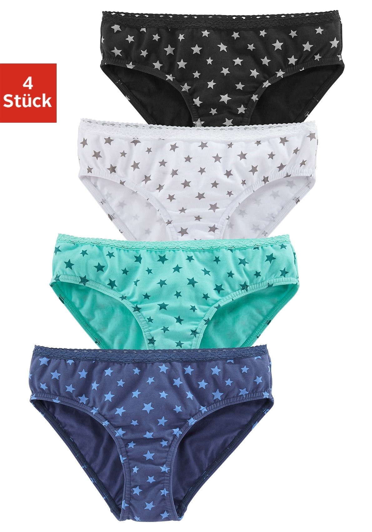 Image of petite fleur Slip Packung, 4 Stk. mit schmaler Spitze am Bündchen