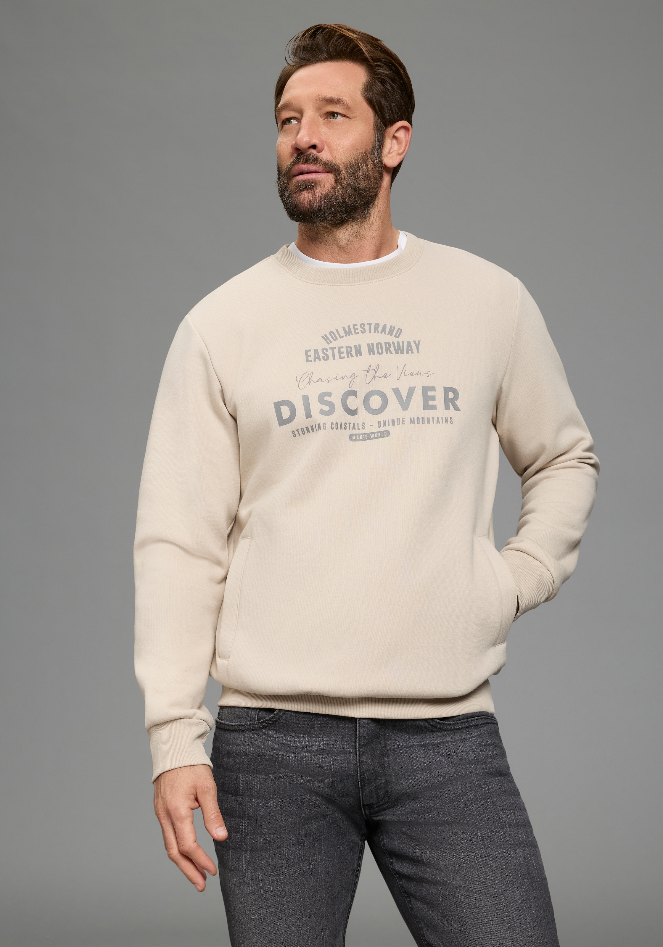 Image of Mans World Sweatshirt, mit Eingrifftaschen, Rundhalsausschnitt, Langarm-Design